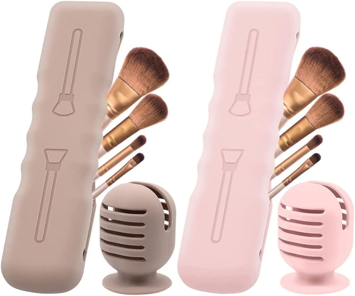 4 PCS Travel Makeup Brush Holder, Silicone Magnetic Beauty Sponges Case - Anti-Fall Out, Reusable Makeup Sponge Case & Cosmetic Brush Holder for Girls
