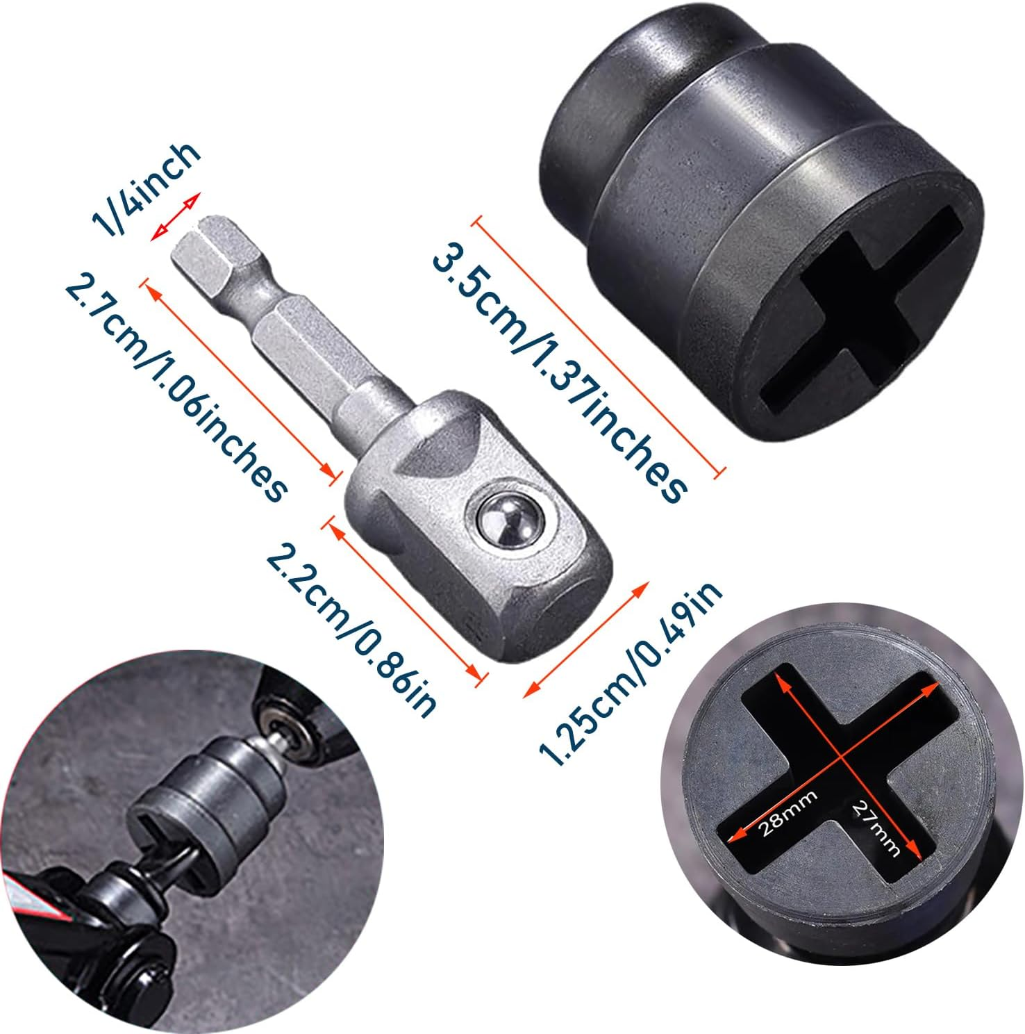 SILHOL Heavy Duty Scissor Jacks Socket Adapter with 1/4 Quick Connect Hex Shank Tools, Camper Travel Trailer Drill Adapter, Drill Attachment for Quick Car Lifting, Fits Most Standard Jacks image number 4