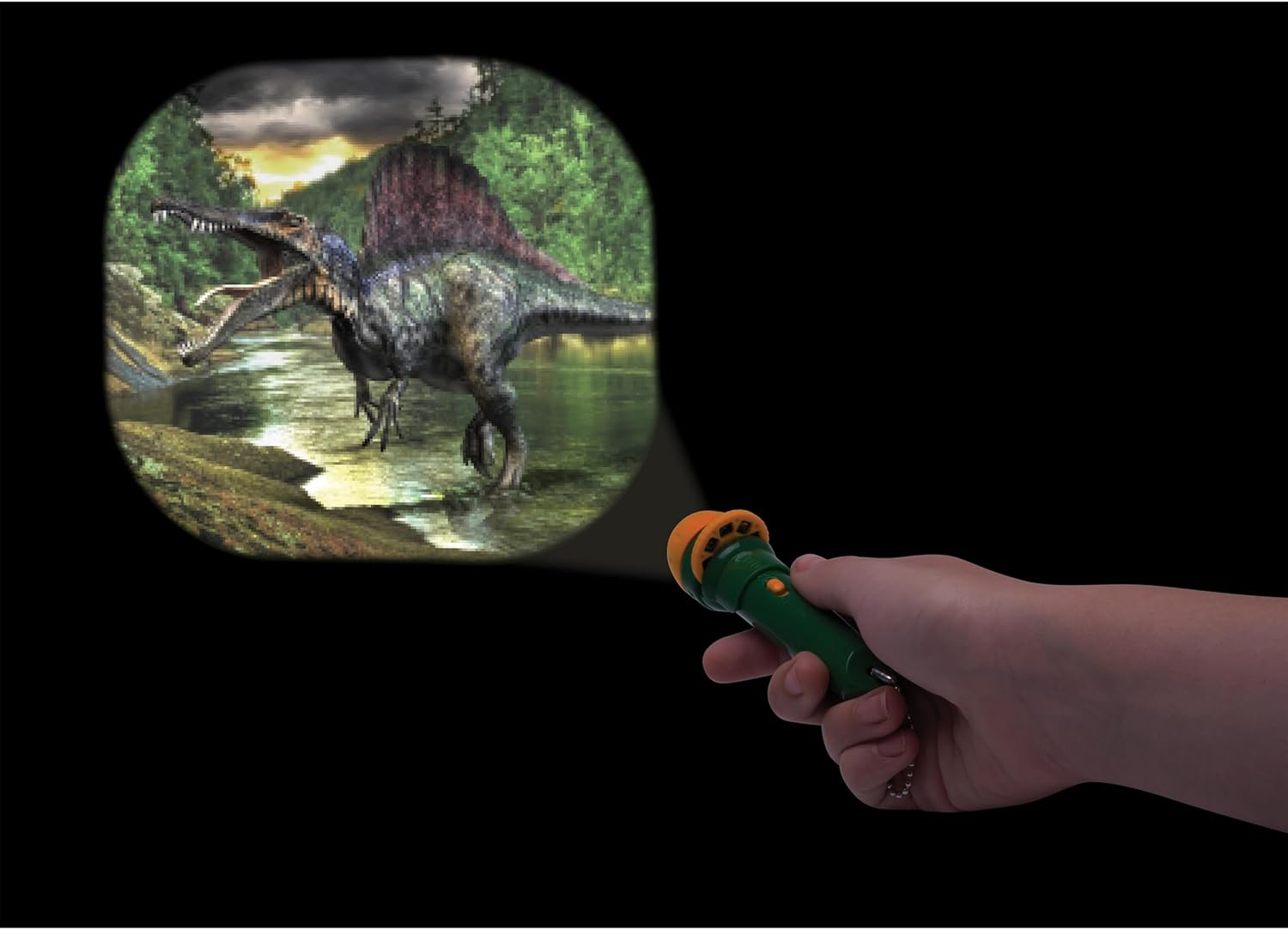 Isgift Torch Projector, Dinosaurs, Green, 3X3X12.5Cm - Projects 24 Dinosaur Images, Includes 3 Discs and Keychain, Portable Night Light and Storytelling Toy, Ages 3 and Up image number 4