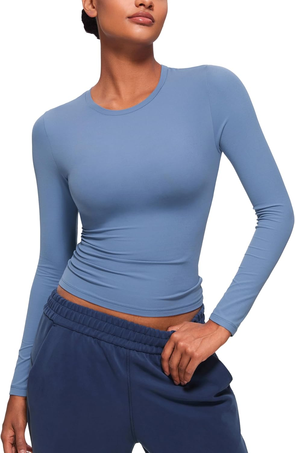 CRZ YOGA Softembrace Long Sleeve Shirts for Women Soft Crew Neck Fall Basic Tight Tops Fitted Casual Going Out T-Shirts image number 5