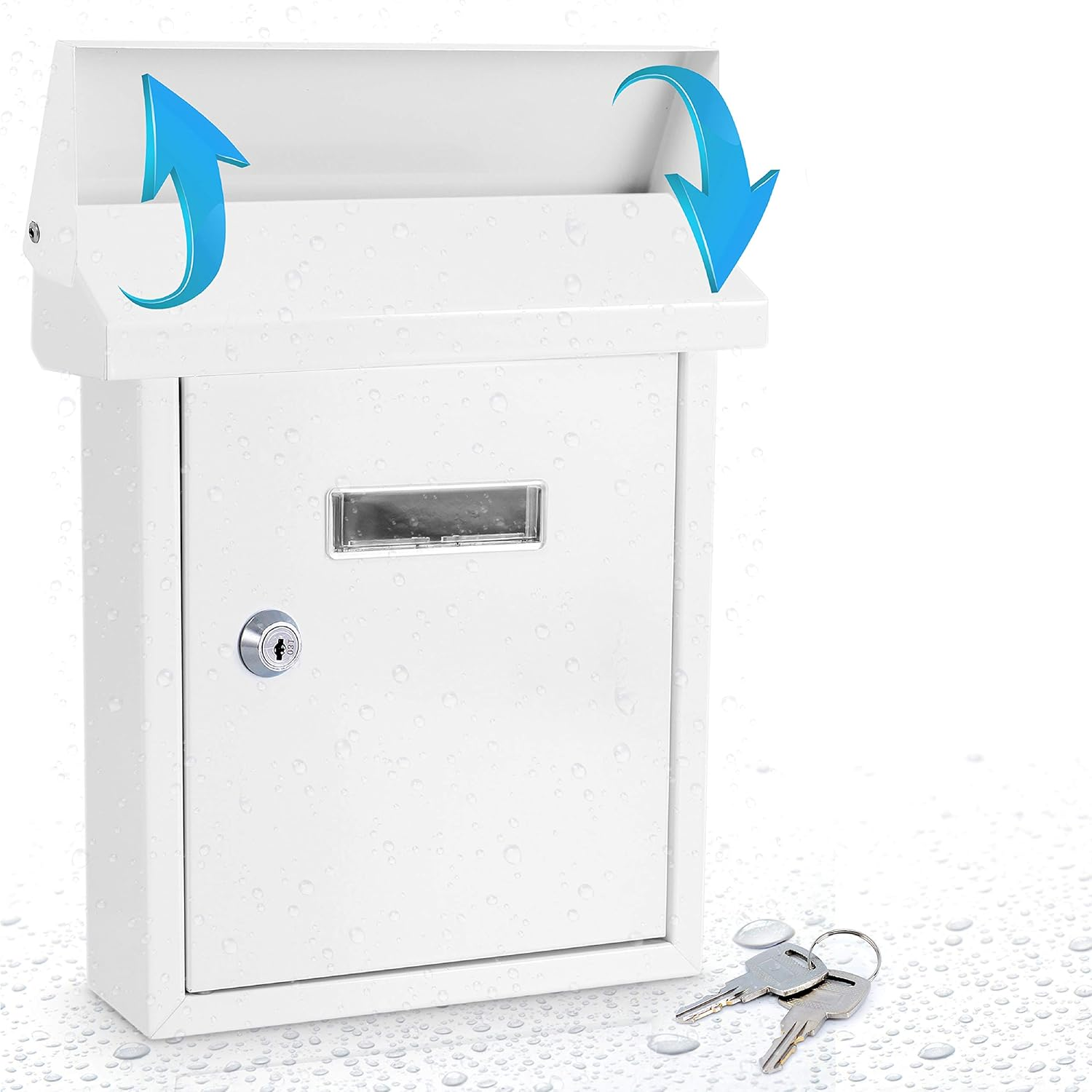 Serenelife SLMAB01 Wall Mount Lockable Mailbox- Modern Outdoor Galvanized Metal Key Large Capacity- Commercial Rural Home Decorative & Office Business Parcel Box Packages Drop Slot Secure Lock, White, 10''X 3.9''X 12.4'' image number 6