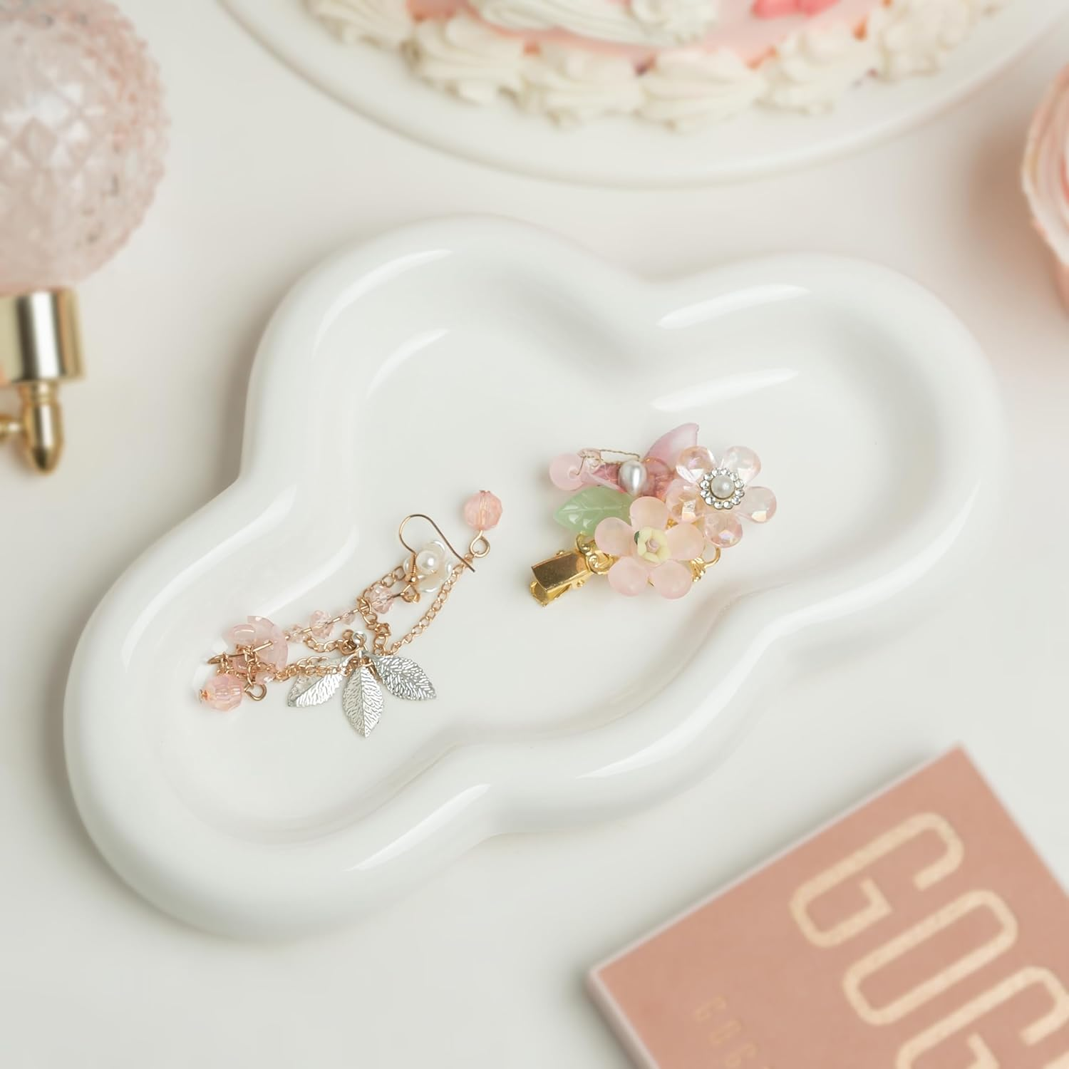 Cloud Trinket Dish, Chubby Jewelry Tray, Ceramic Jewelry Ring Trinket Dish for Rings Earrings Necklace Organizer, Mother'S Day Thanksgiving Christmas Birthday Bridesmaid Gifts (T-Green) - Cr&egrave;me image number 2