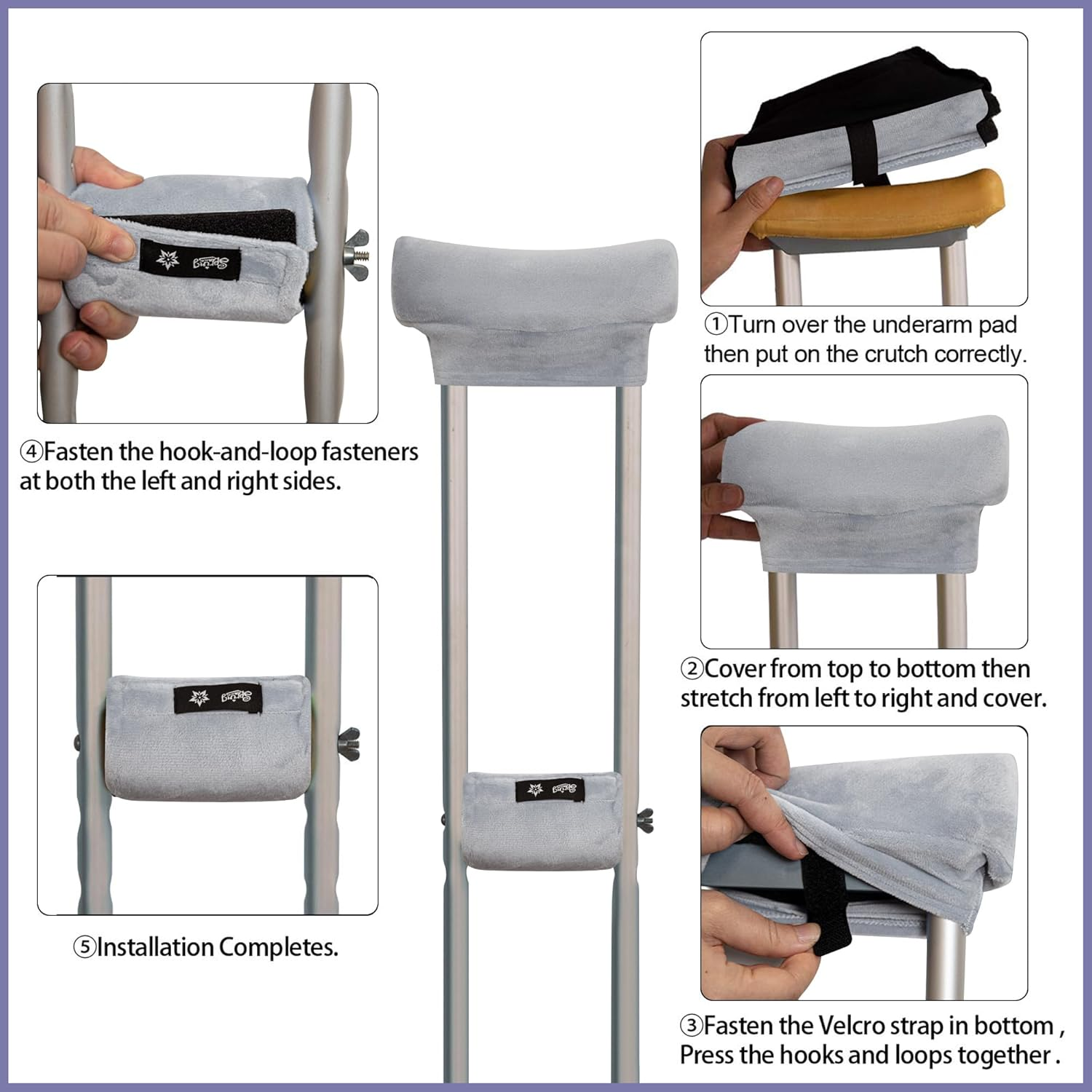 Spring Seaon Velvet Crutch Pads Underarm Padded Cushion Covers Non Slip Crutch Accessories (Gray) - Gray image number 5