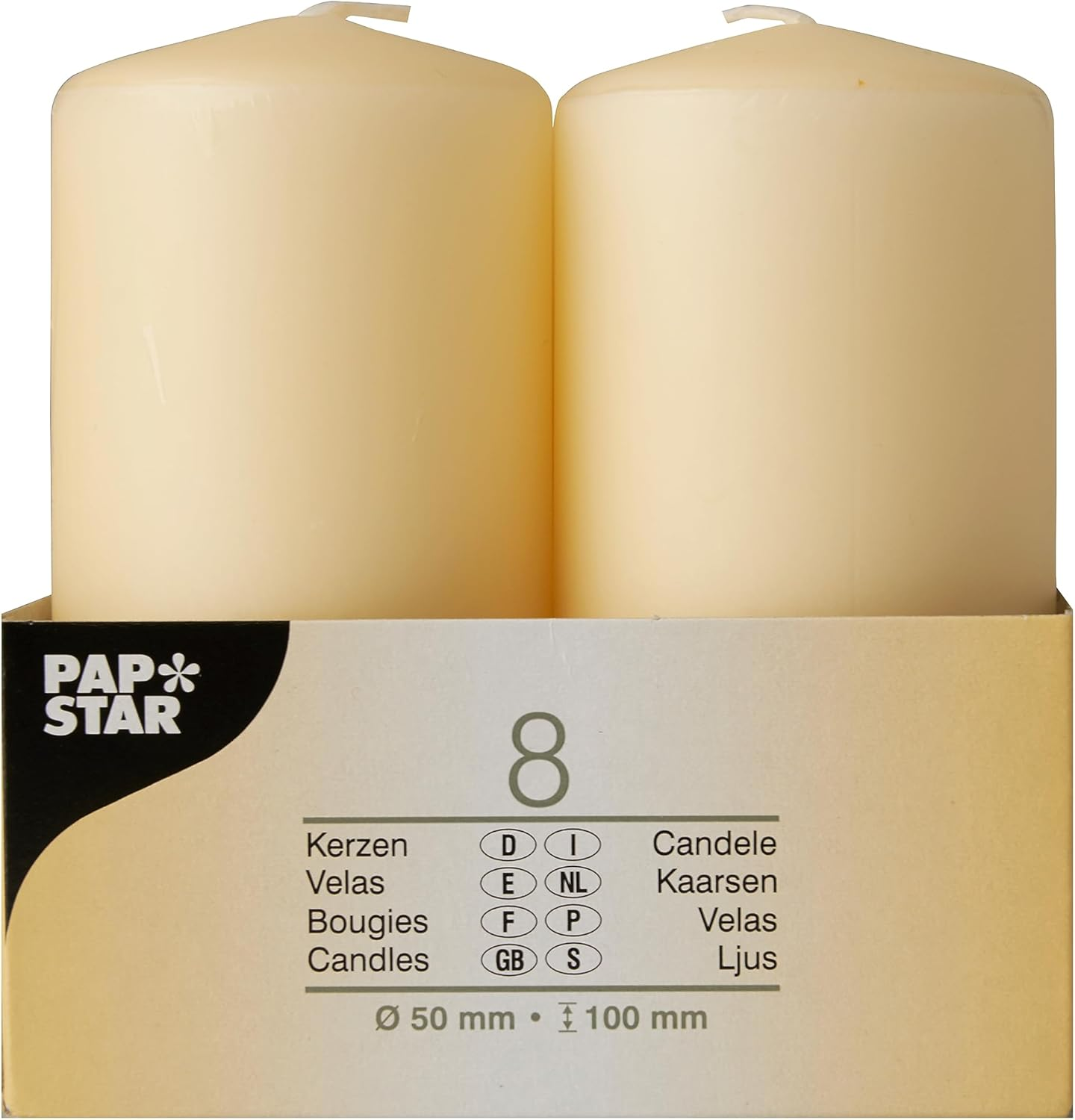 PAPSTAR 17981 Pillar Candles &Oslash; 50 X 100 Mm &ndash; Pack of 8 &ndash; Cream image number 3