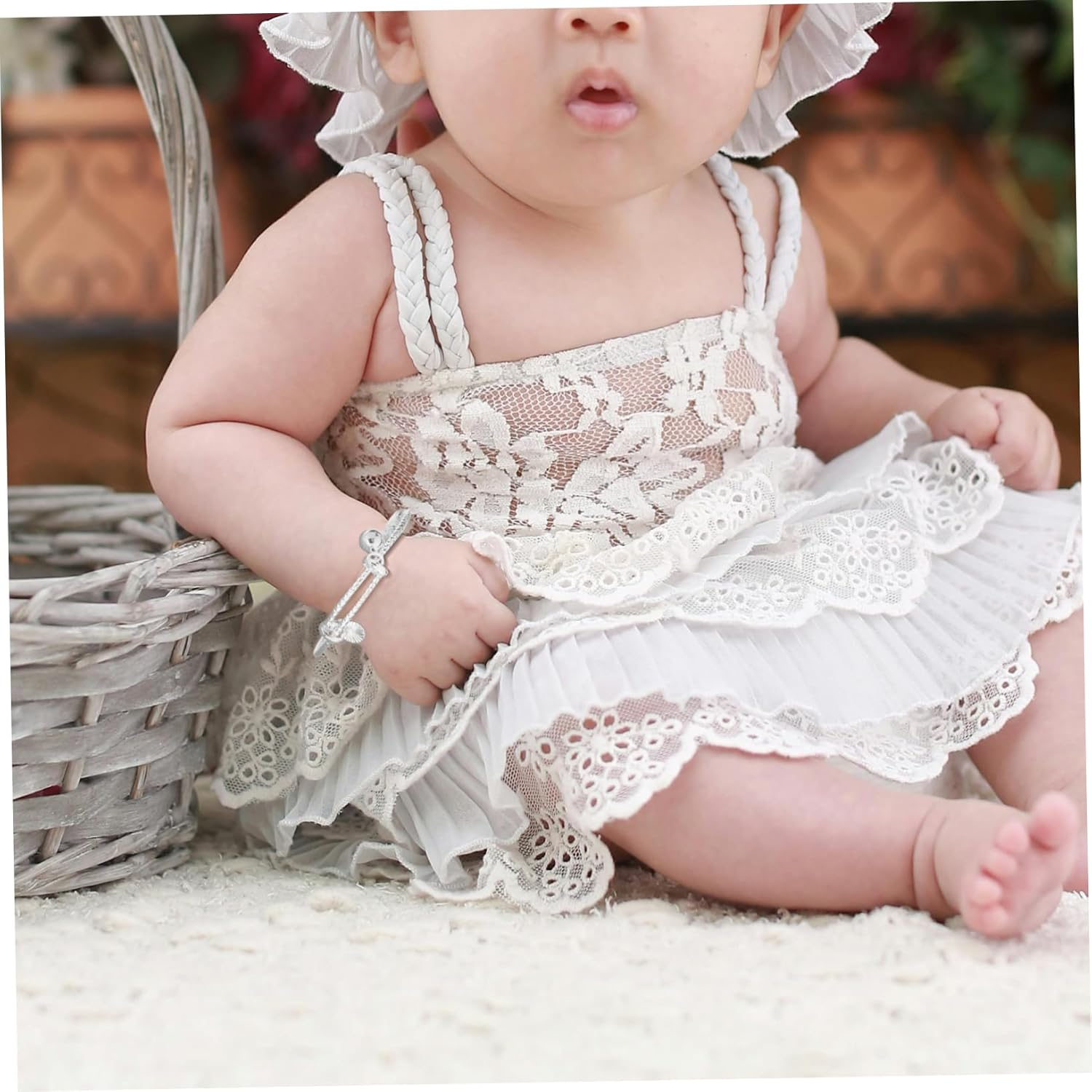 GALPADA Silver Bell Bangle Bracelet for Babies and Toddlers Infant Jewelry Beaded Design Newborn Baby Girl Bracelet for Birthday image number 4