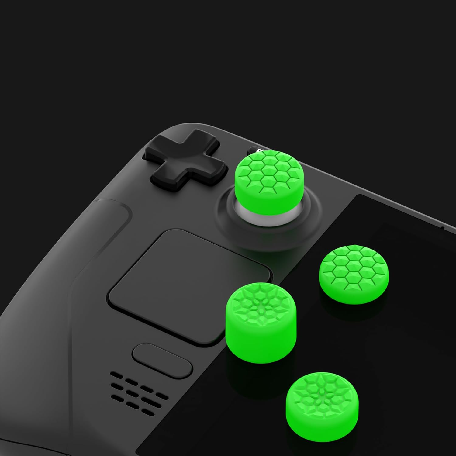 Green Ergonomic Stick Caps Thumb Grips for Steam Deck LCD & OLED, for PS Portal Remote Player - with 3 Height Convex and Concave - Diamond Grain & Crack Bomb Design, Set of 10 image number 5