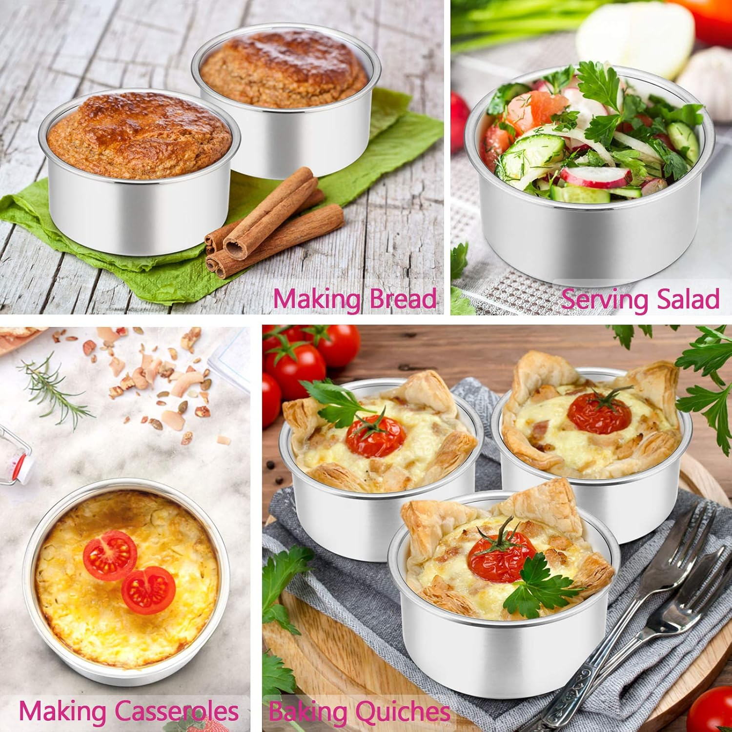 4 Inch Cake Tin Pan Set of 3, E-Far Stainless Steel Mini round Smash Cake Baking Pans, Non-Toxic & Healthy, Straight Sided & Even Baking, Easy Clean & Dishwasher Safe image number 3