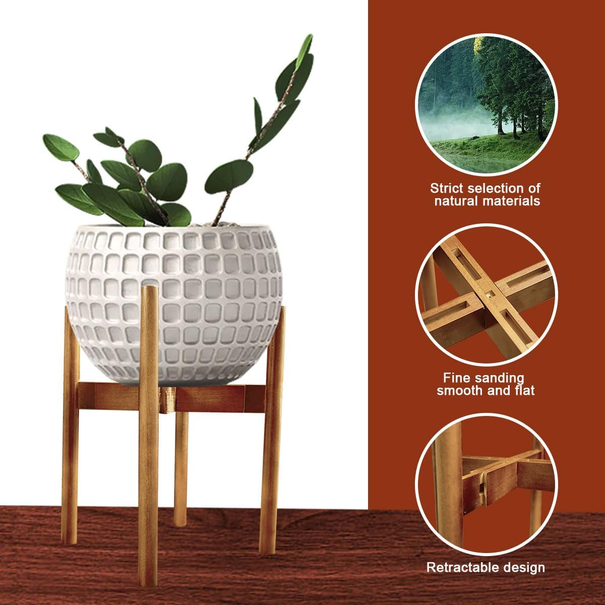 Adjustable Plant Stand,Bamboo Mid Century Modern Plant Stand,Plant Stands Indoor,Planter Pots for Plants and Flowers,Plant Holder Rack for Living Room image number 6