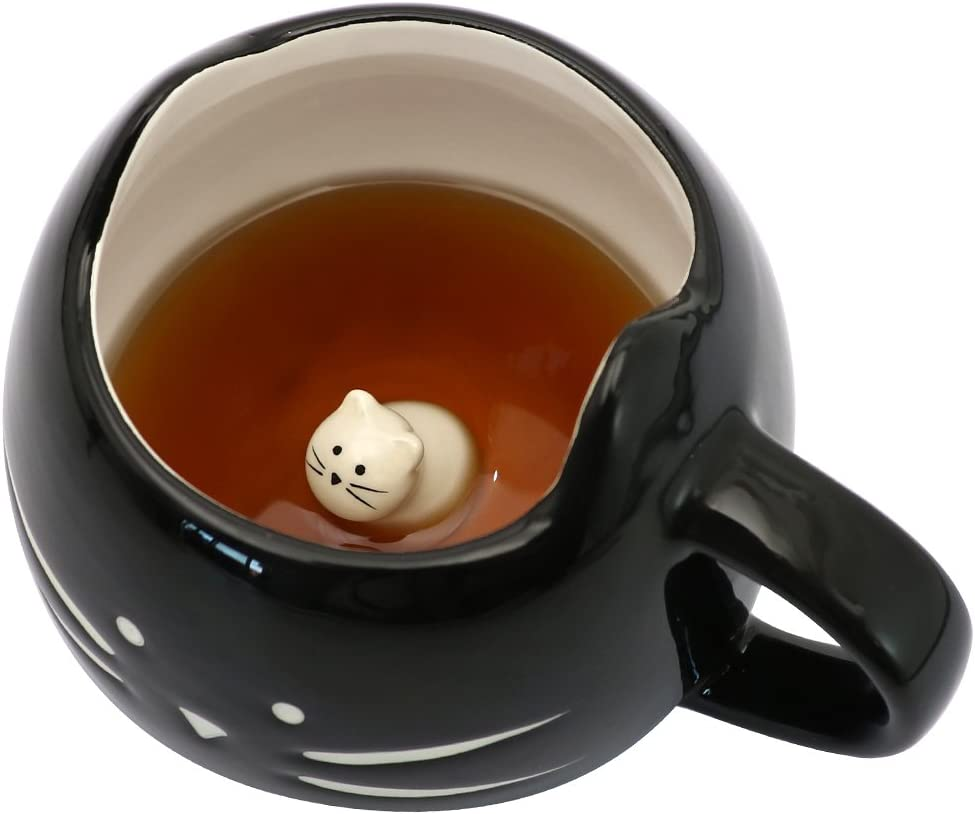 Koolkatkoo Cute Ceramic Cat Coffee Mug 12 Oz Cat Lovers Kitty Tea Mugs Gifts for Women Girls Black