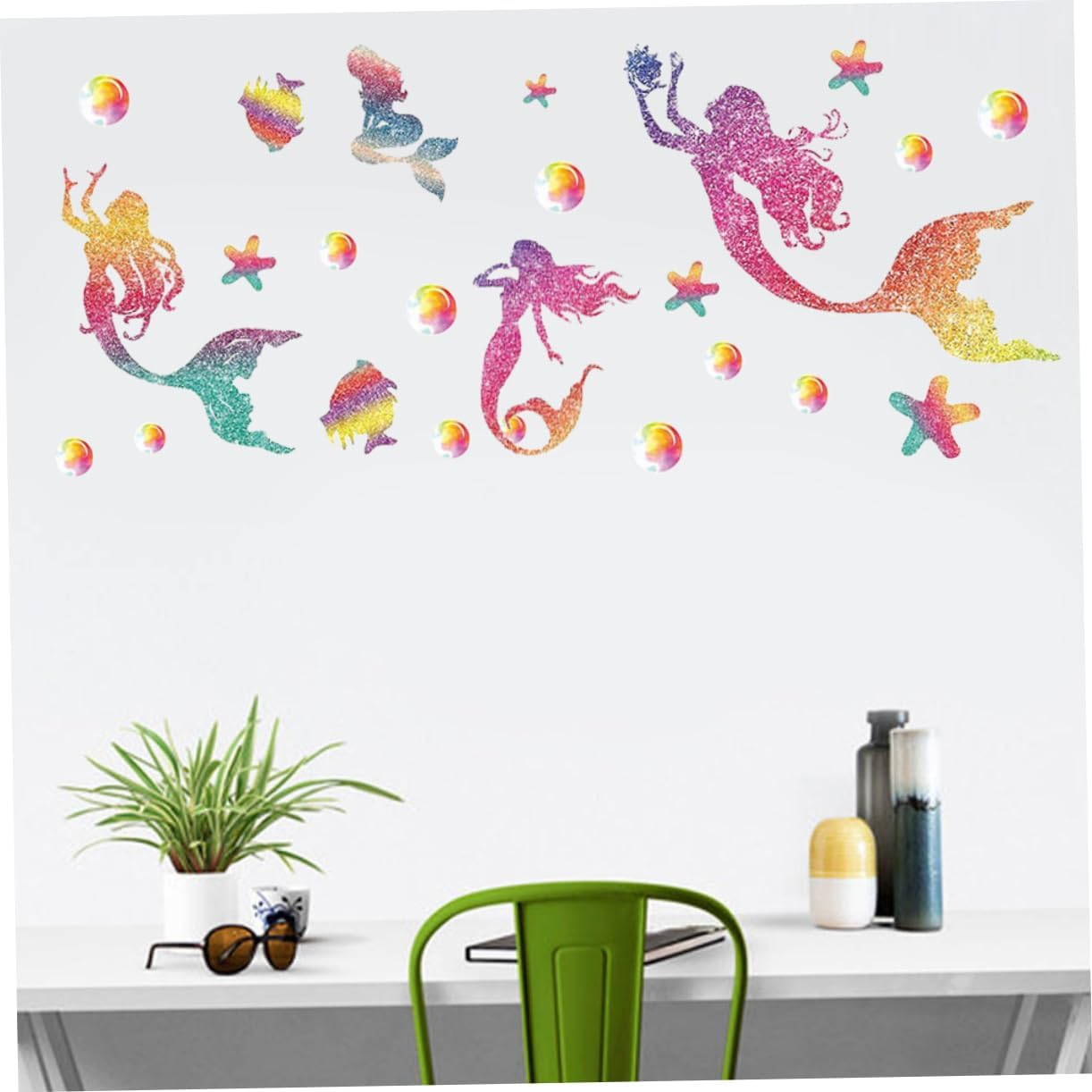 Mermaid Wall Decorations Kids Wall Decals Wall Stickers for Kids Glitter Stickers Mermaid Wall Decorations Sparkle Sticker Pattern Wall Stickers image number 5