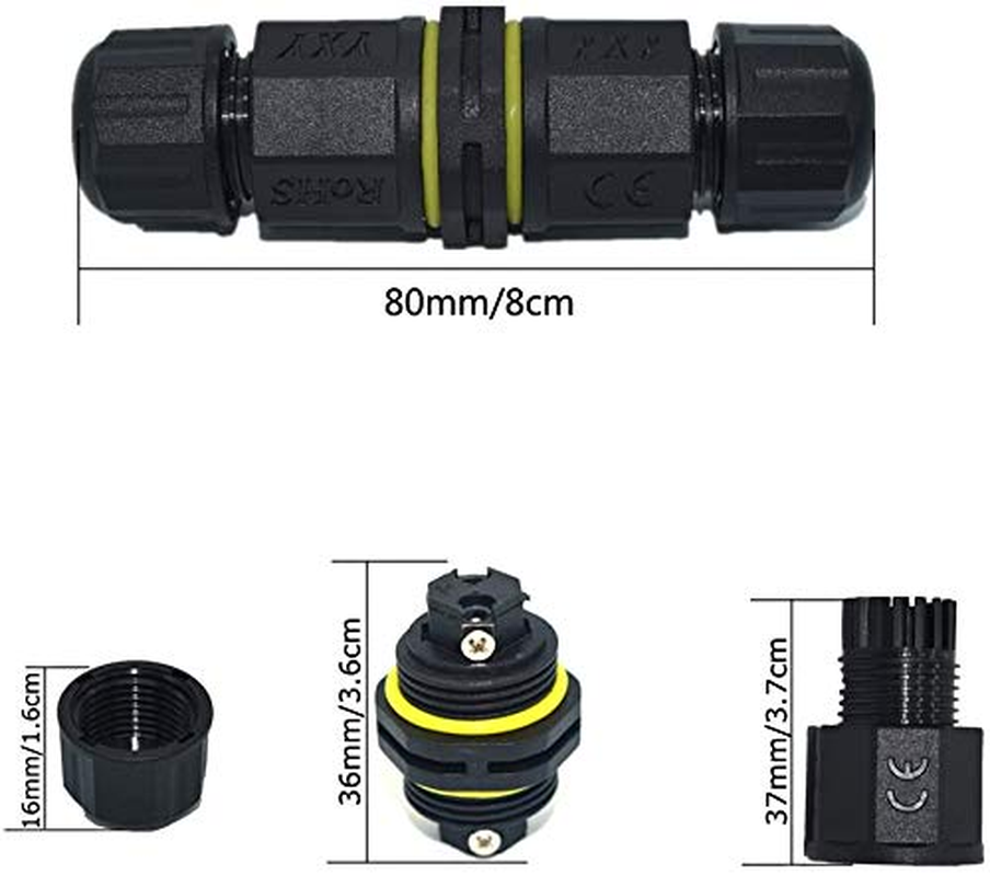 Youngpower Waterproof Junction Box Connector Outdoor Straight 2Pole /Way 2 Pin/3 Pin/4 Pin IP68 External Junction Box Cable Connector Sleeve &empty;4.5-9.5Mm Black (2Pack of 2-Pin) image number 3