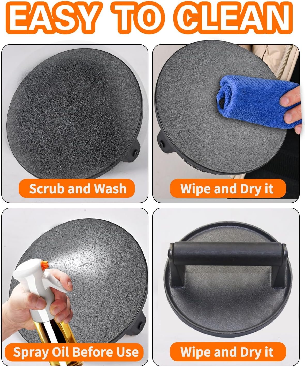 Premium Cast Iron Burger Press, Includes 100 Patty Papers, 14.5 Cm Silicone Heat Pad, Skillet with Ebony Handle Burger Grinder, Perfect Burger Press, Meat Press, Bacon Press, Sandwich Press image number 3