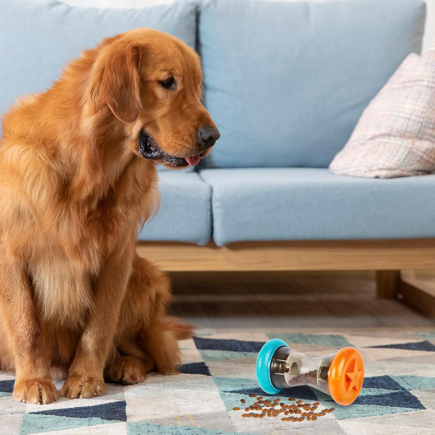 AUSCAT Dog Treat Dispensing Toy, Interactive Puzzle Toys for Small and Medium Breeds, Slow Feeder, Dog Enrichment Toys to Keep Them Busy, Blue Orange(Not for Aggressive Chewers) image number 2