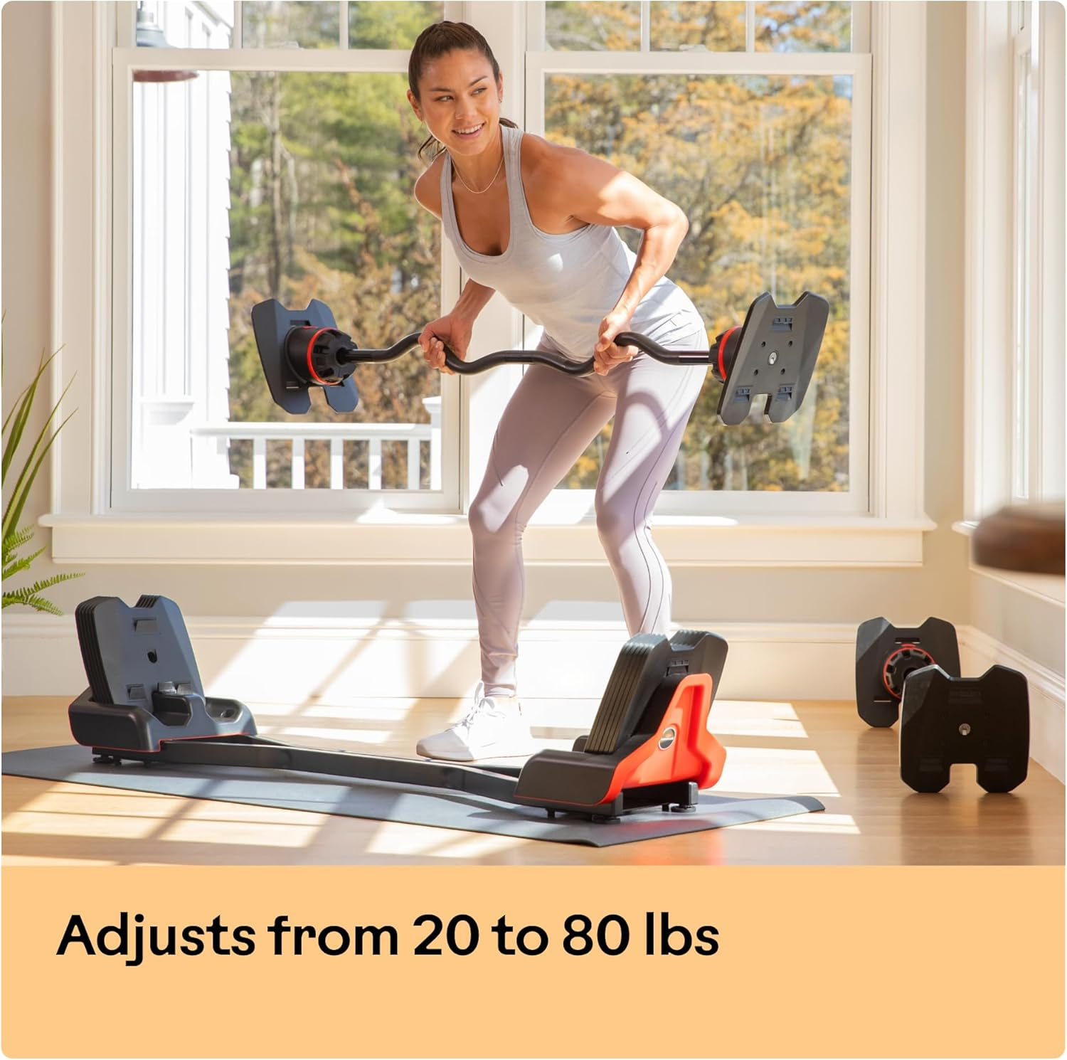 Bowflex Selecttech 2080 Adjustable Barbell and Curl Bar, 9-36 Kg, Black/Red image number 3