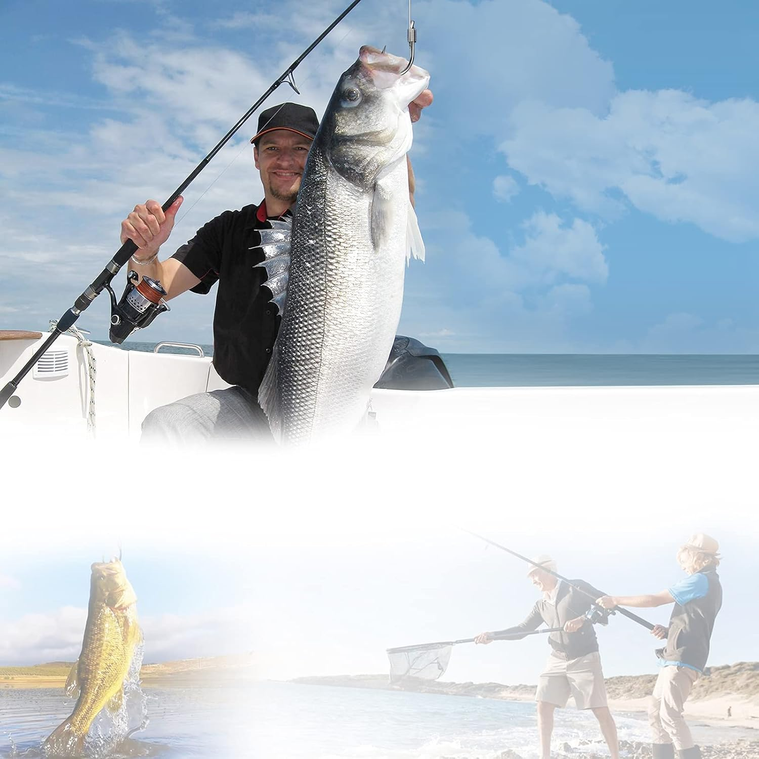 LNOJENR Fishing Hooks with Line, Strong Sharp Double Hook Rigs with Barbs, Pre Tied Fish Hooks Already Tied‑In Fishing Wire/Leader, Black Gold Fish Hook for Freshwater/Seawater (20 PCS), Medium, D10 image number 4