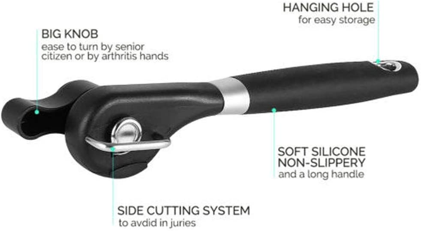 LIONAL Can Opener, Can Opener Manual-Safety Feature Prevents Sharp Edges and Cuts, Ergonomic Soft Grips Handle, Food Grade Stainless Steel (Portable Easy Can Opener, Black) image number 2