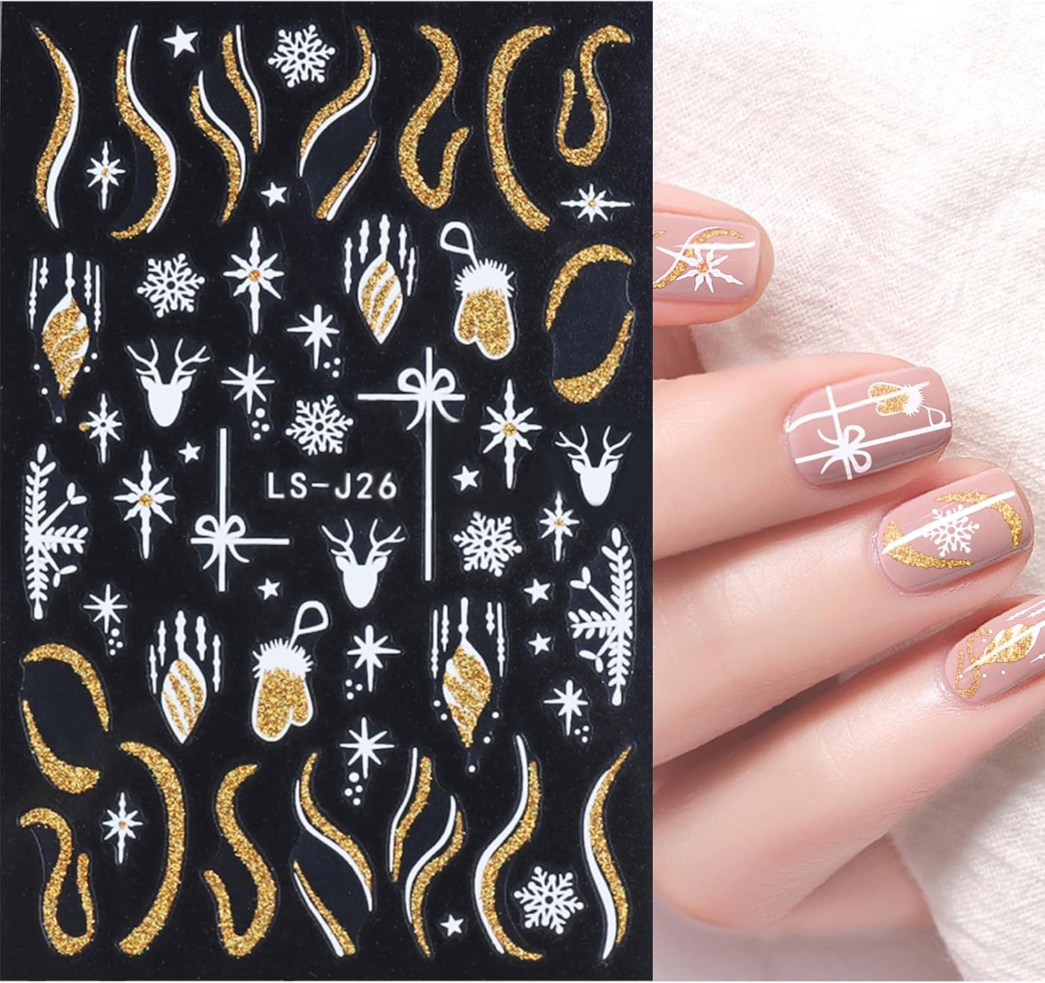 Nail Stickers Christmas Snowflakes 6 Sheets Nail Art Stickers Self-Adhesive Nail Stickers and 1 Tweezers Winter Elk Snowflake Gold Silver Glitter Decoration Stickers Nail Design Accessories Set E - Set F image number 4
