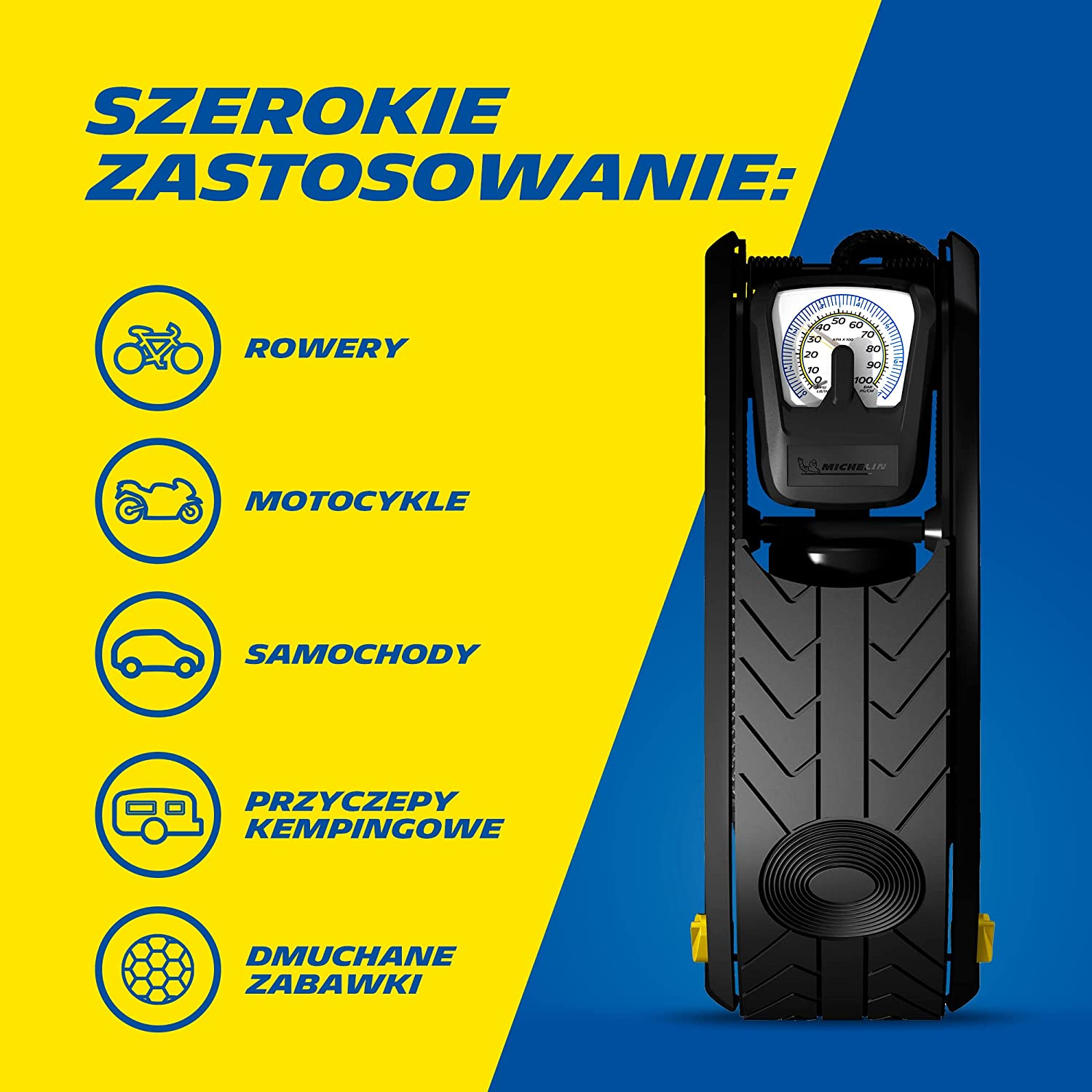 MICHELIN Single Barrel Analogue Tyre Foot Pump with Gauge Accuracy up to +/- 1 PSI, Dual Display PSI and BAR & Snap-In Adaptor Storage (12204), Black image number 5