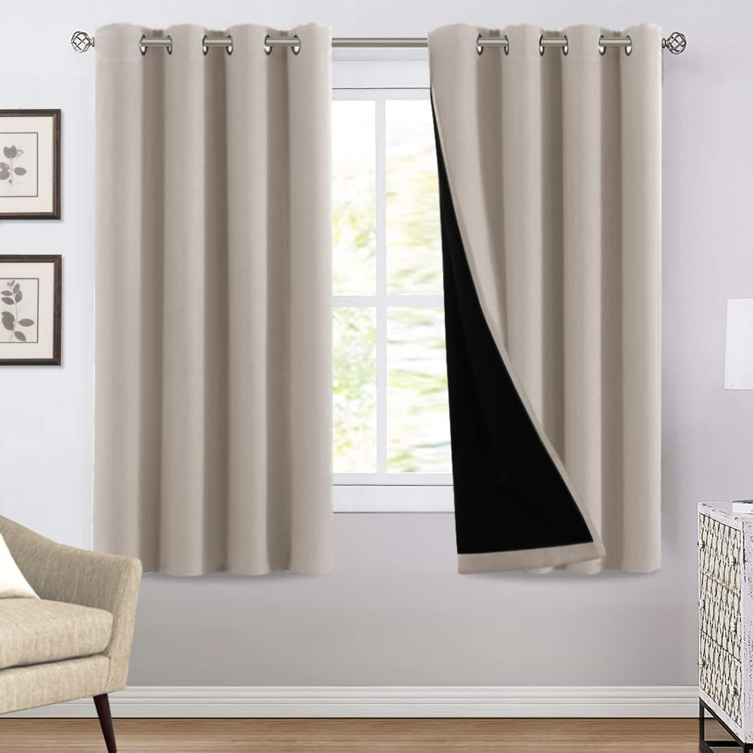 Princedeco Blackout Curtains Thermal Insulated & Warm Protecting,100% Light Blocking Grommet Window Drapes Eyelet Curtains for Bedroom & Living Room Set of 2 Panels W132Cm X D213Cm Turquoise Blue