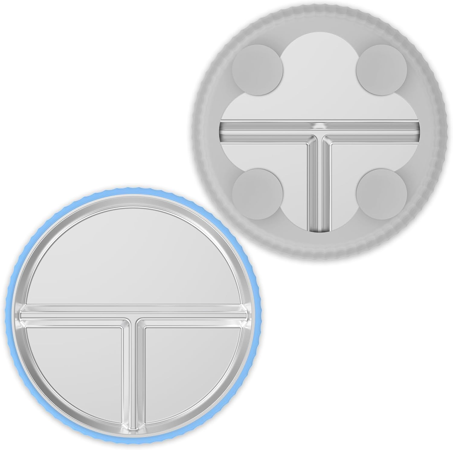 2 Pack Stainless Steel Kids Plates with Suction, 9&rdquo; Divided Toddler Plate with Nonslip Silicone Sleeve, Toddler Utensils Baby Feeding Set, Metal Snack Food Portion Platesfor Baby Led Weaning Supplies image number 2