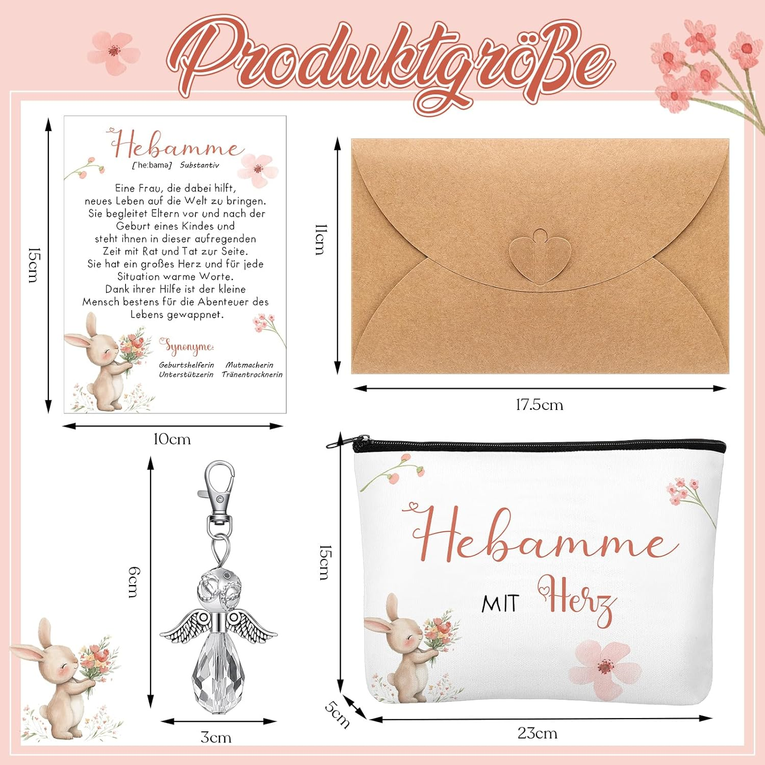 Geiserailie Thank Midwife Gift | Midwife with Heart Cosmetic Bag + Guardian Angel Keyring + Pens with Saying + Thank You Card with Envelope Farewell Gift for Midwife, as Shown in the Pictures image number 2