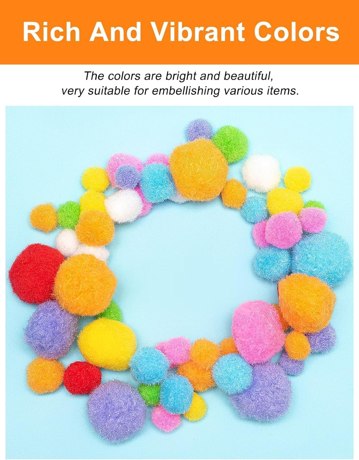 REJOECE 250 X 3 Cm Pompoms for Crafts, Pompom the Great, Pompom Colour, DIY Craft Creative Oven for Adults and Pets - 15 Colours