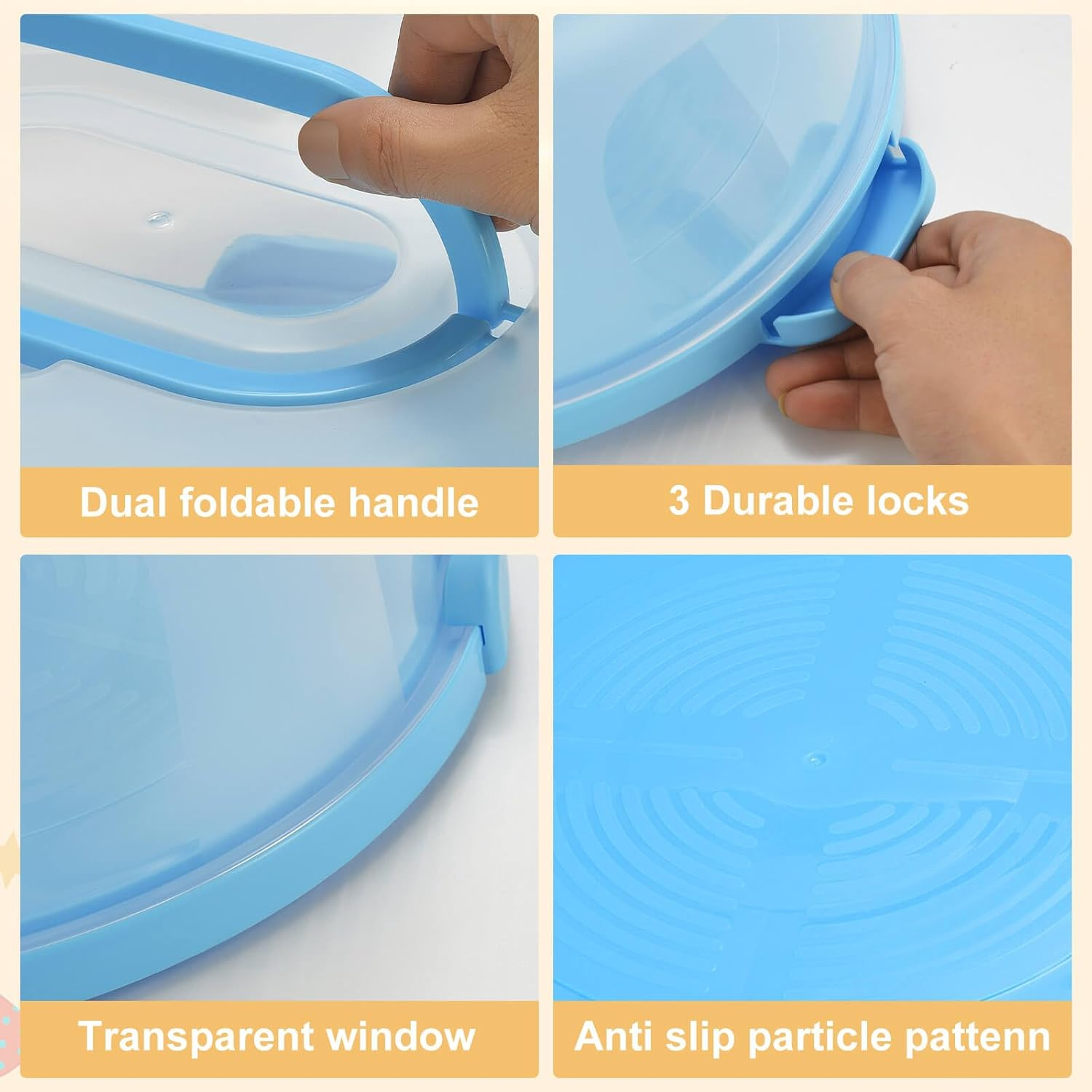 10 Inch Cake Carrier Stand round Holder Storage with Lid and Handle for Transport Storage Container Tray Cake Cover Stand Cupcake Containers Keeper Kitchen Cooking Box Large1Pack (Blue) - Blue image number 6