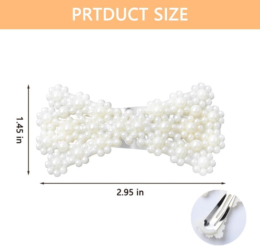 Pearl Hair Clips Hair Bow Barrettes for Girls Women Elegant Bowknot Hair Clip Pearl Bobby Pins for Hair Wedding Bow Hair Clips 6Pcs Fashion Hair Accessories for Women image number 4