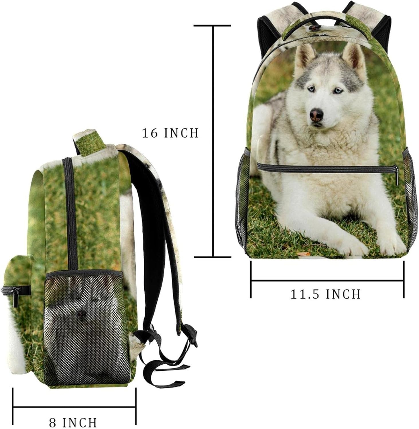 Portrait of Husky Backpack Students Shoulder Bags Travel Bag College School Tote Backpacks image number 2