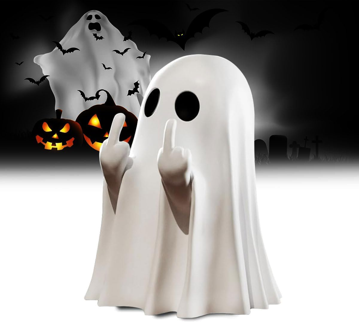 Gladyell Halloween Ghost Figurine - Spooky Resin Middle Finger Ghost Statue, Cute Ghost Decor for Halloween Decorations, Porch and Indoor Spooky Home Decor image number 6