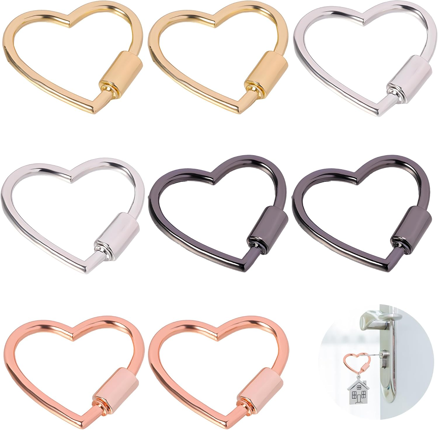Heart Shaped Key Ring Set - 8 Pcs Cute Carabiner Keychain Clips with Heart Design, Durable Mini Metal Carabiner Clip for Keys, Hiking, Pets & Daily Use, Smooth Spring Snap Hooks for Outdoor Lovers image number 6