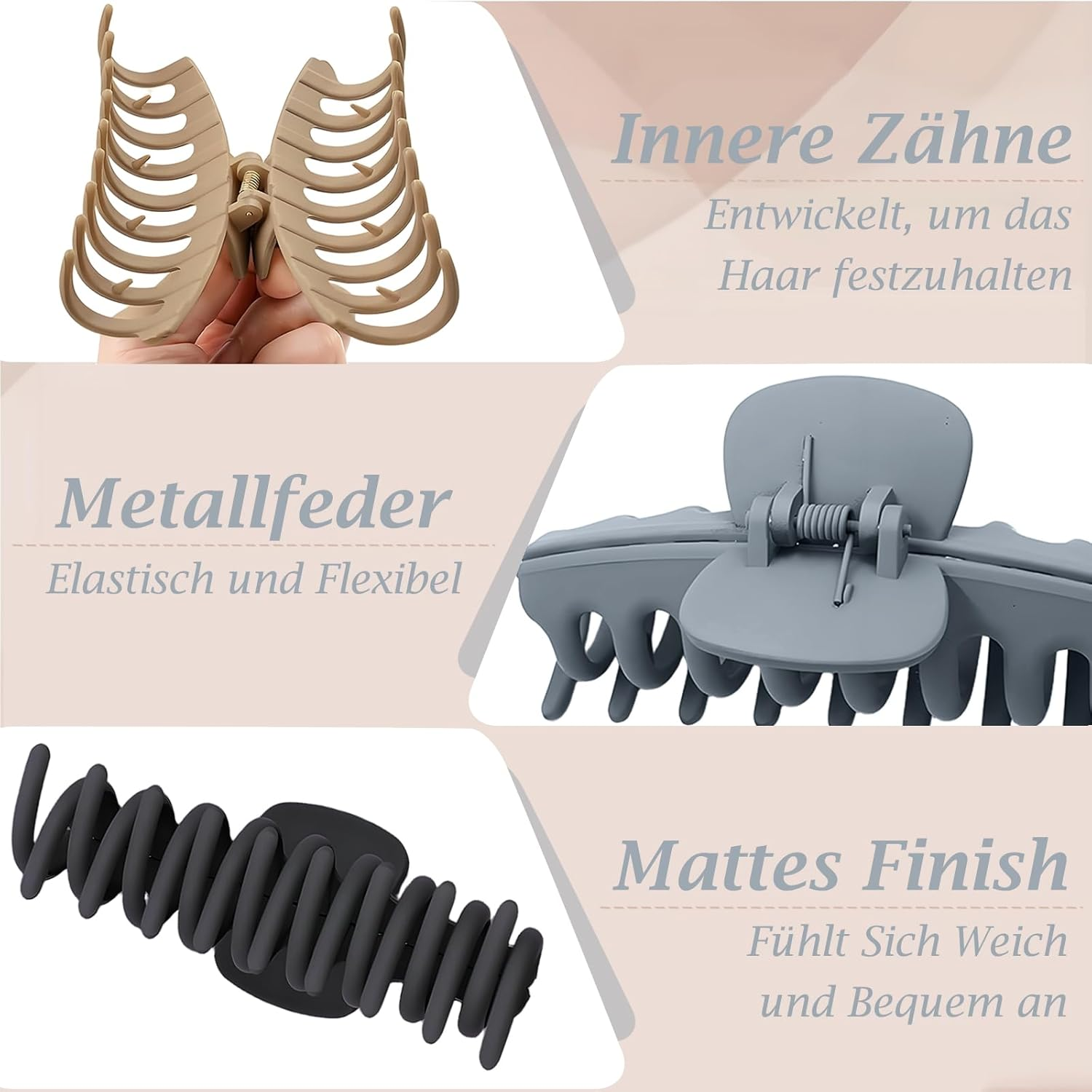 PUSCOBSY Hair Clips for Women Hair Clip Large for Thick Hair 11 Cm Non-Slip Hair Clips Pack of 4 Strong Hold Hair Clip Black Light Brown Grey Blue Pink image number 6