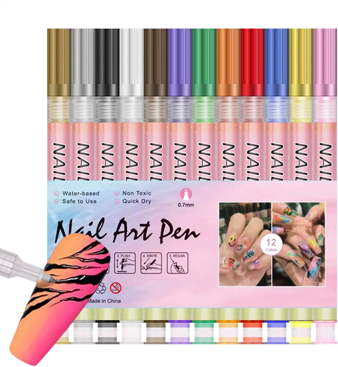 Nail Polish Pens - 12 Colors Pens Acrylic Paint Nail Markers - Fine Tips Drawing Tools, Waterproof Quick Drying Graffiti Tool for Home & Salon Manicure Design image number 5