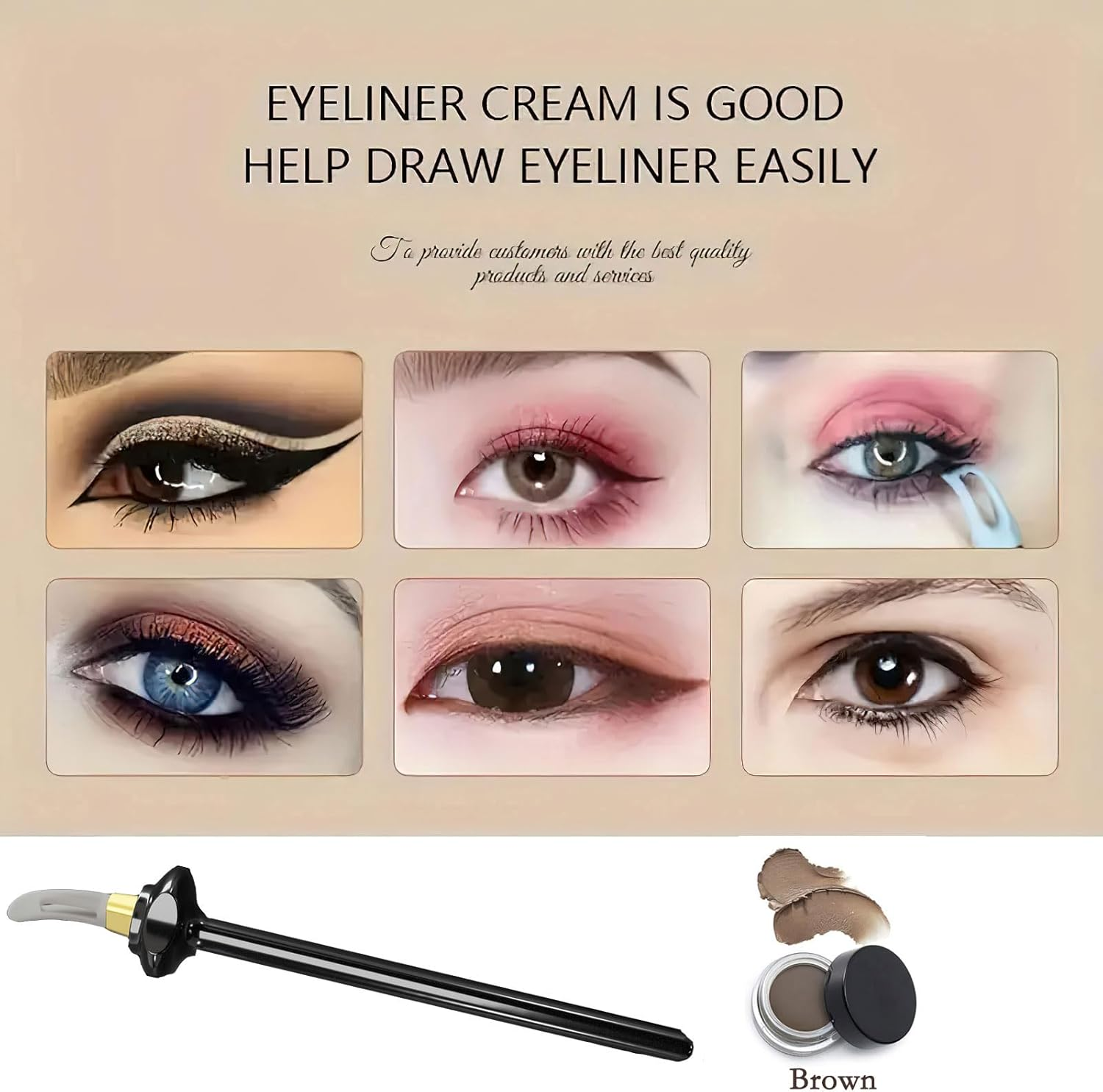 1 Set Silicone Eyeliner Tool with Eyeliner Cream, Reusable Easy No-Skip Eyeliner Gel Eyeliner Applicator Kit for Makeup Novices (Black Eyeliner Tool +Brown Eyeliner Creams)