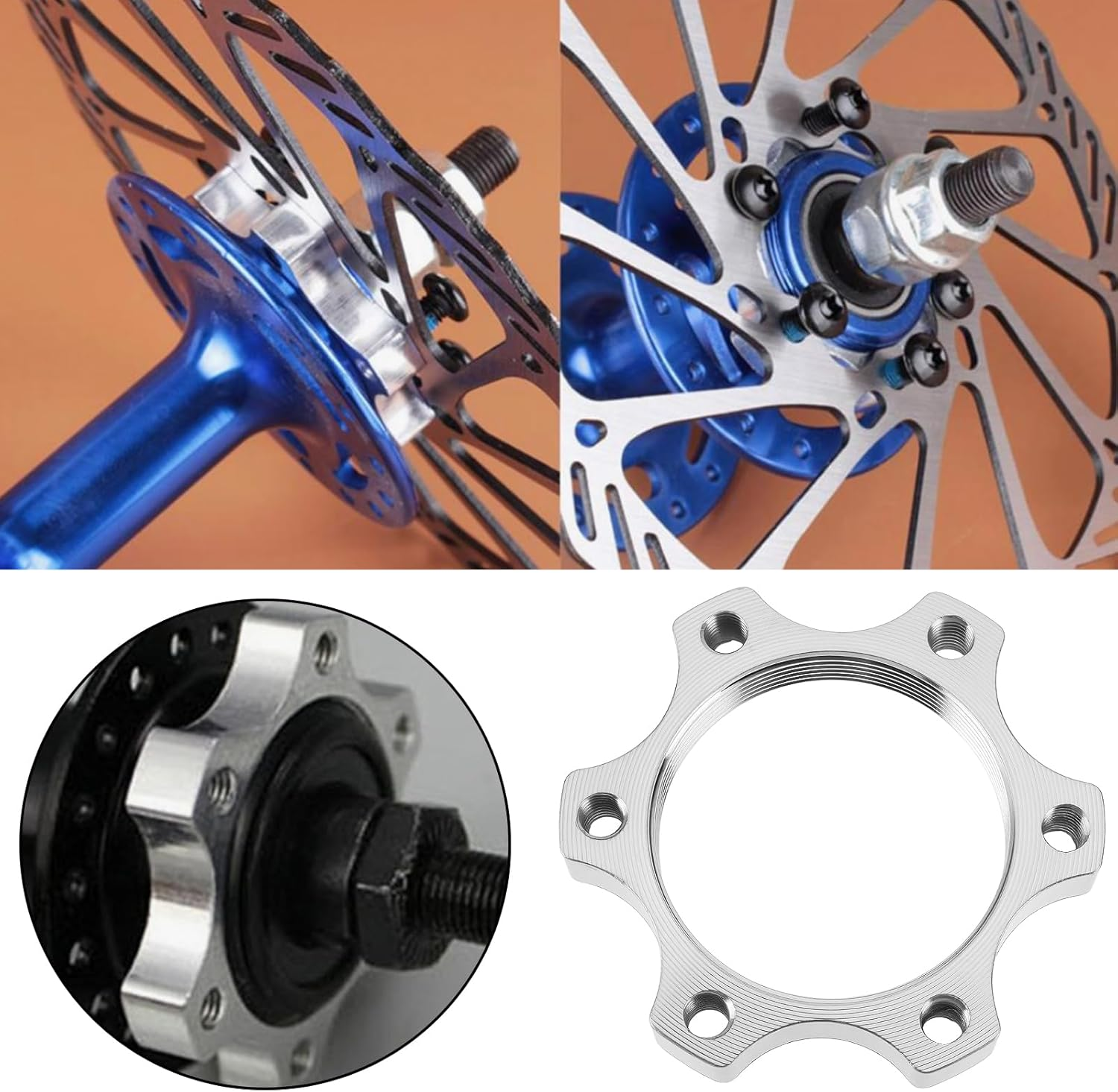Emsea 8Pcs Bike Freewheel Threaded Hubs Disk Brake Rotors 6 Bolt Flange Adapters Aluminium Alloy Brake Thread Conversion Rotors image number 6