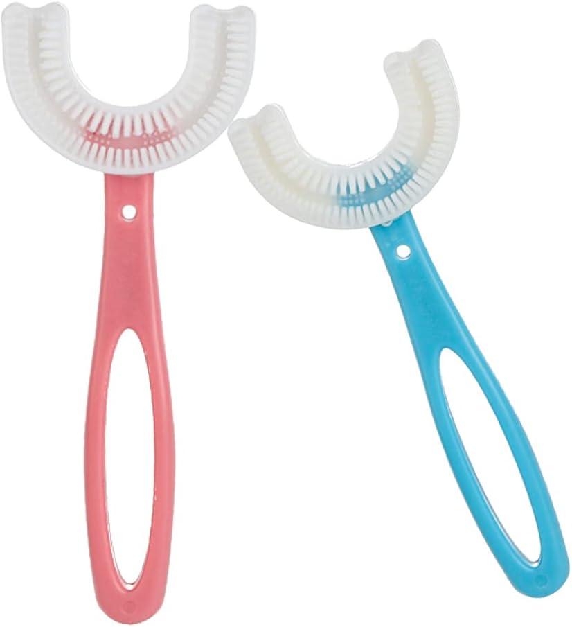 2 PCS U-Shaped Kids Toothbrush, Soft Manual Training Toothbrush for Kids 6-12 Years (Pink +Blue) image number 4