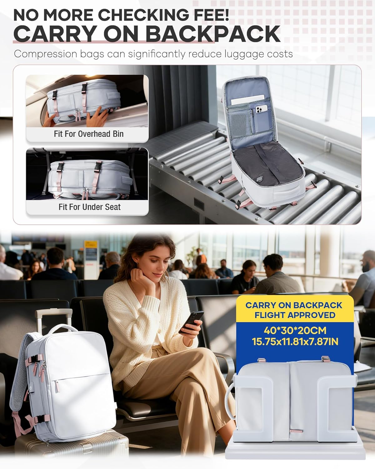 Large Airback Backpack with Vacuum Seal Compression - A2-Leaf Grey image number 2