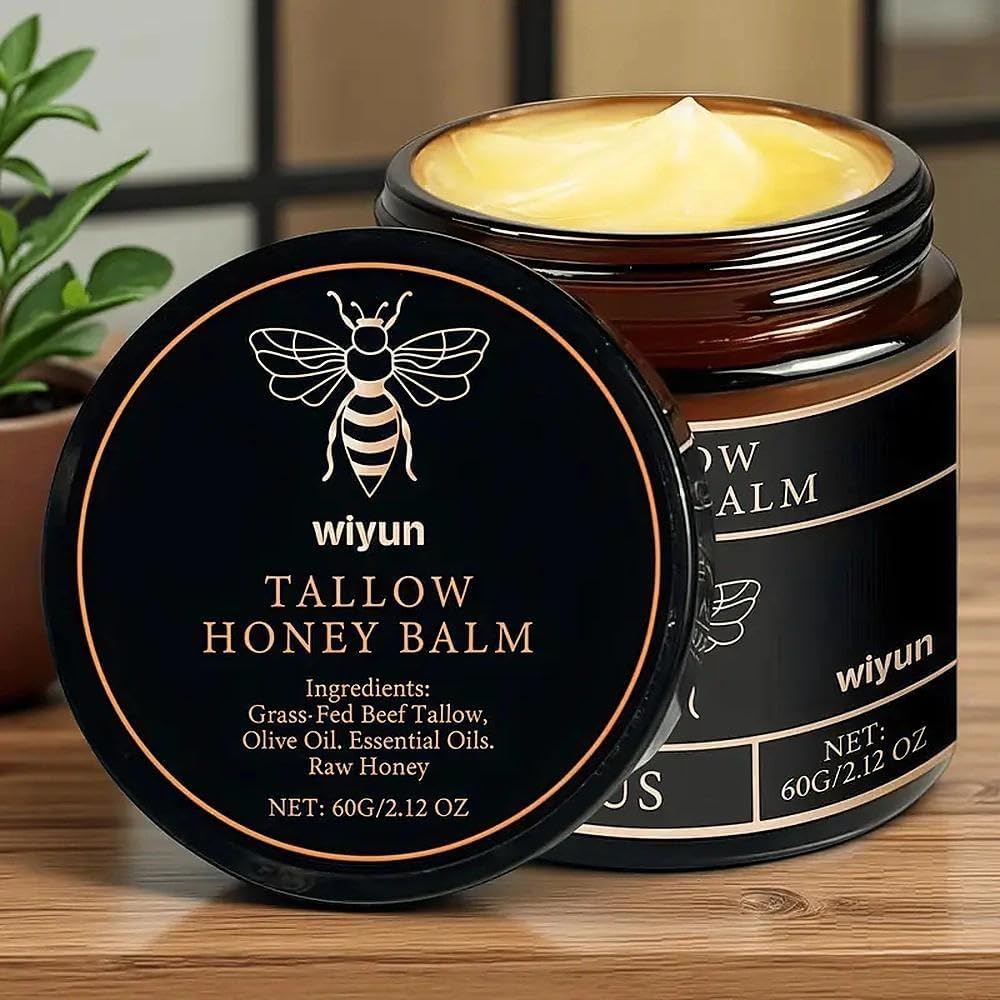 Beef Tallow Moisturiser, Tallow and Honey Balm Cream 60G: Whipped Grass-Fed Tallow & Raw Honey Blend - Nourishing Face Moisturizer for Mature Skin (WUYI HONEY BALM, 60G) image number 2