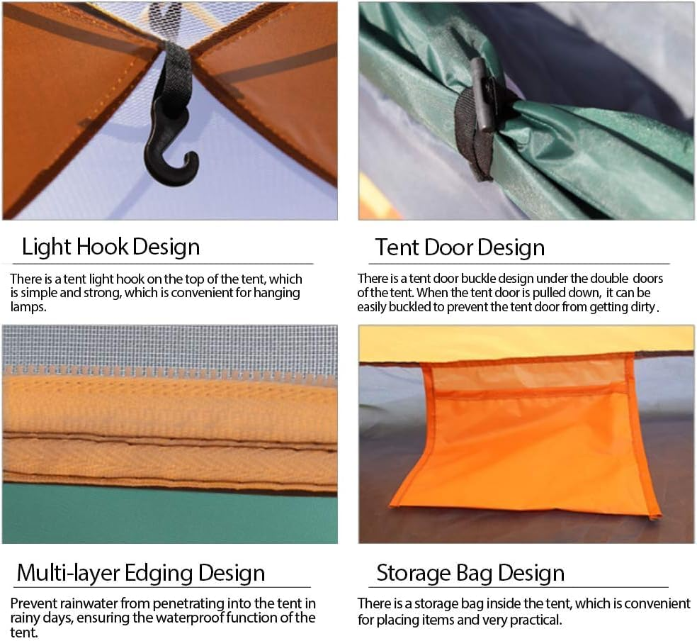 Camping Tent, 3/4 Person Pop up Camping Tent, Outdoor Easy Set up Automatic Travel Tent, Includes Pillow, Moisture-Proof Mat, Night Light, Portable Backpacking Waterproof Anti-Uv Sun Shelter Tent image number 1