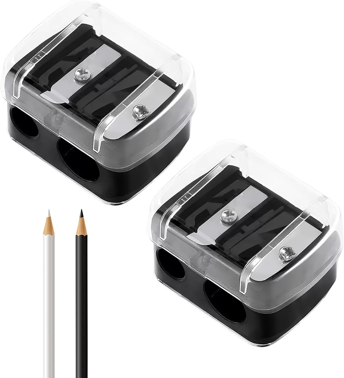 Pack of 2 Makeup Sharpener Pencil Sharpener, Cosmetic Pencils, Portable Sharpener Thick Pens, Double Sharpener for Thickness, Thin Pencils, Manual Pencil Sharpener with Cover for Eyebrow Pencil image number 4
