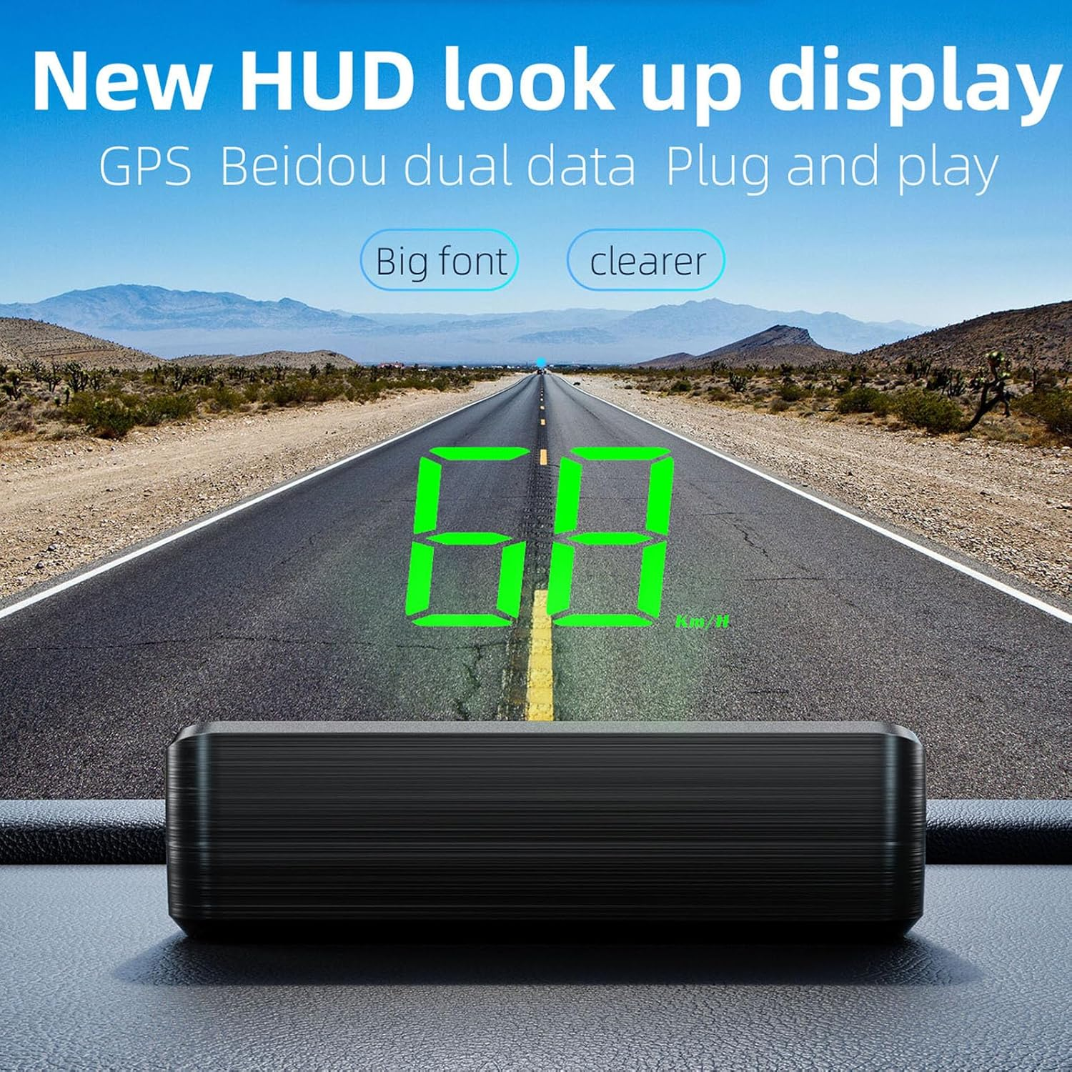 BLLYOGU Car GPS Head up Display Speedometer HUD Digital Windshield Projector Speed Meter KM/H Speed Unit for All Car Models (Green) image number 1