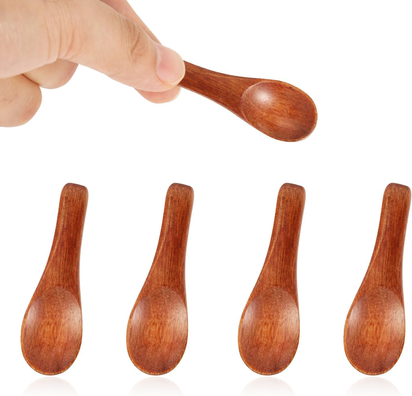 4 Handmade Wooden Spoons, 6 Cm Spice Spoons, Mini Wooden Spoons for Sauces Sugar Salt Spices Honey Mustard Kitchen image number 1