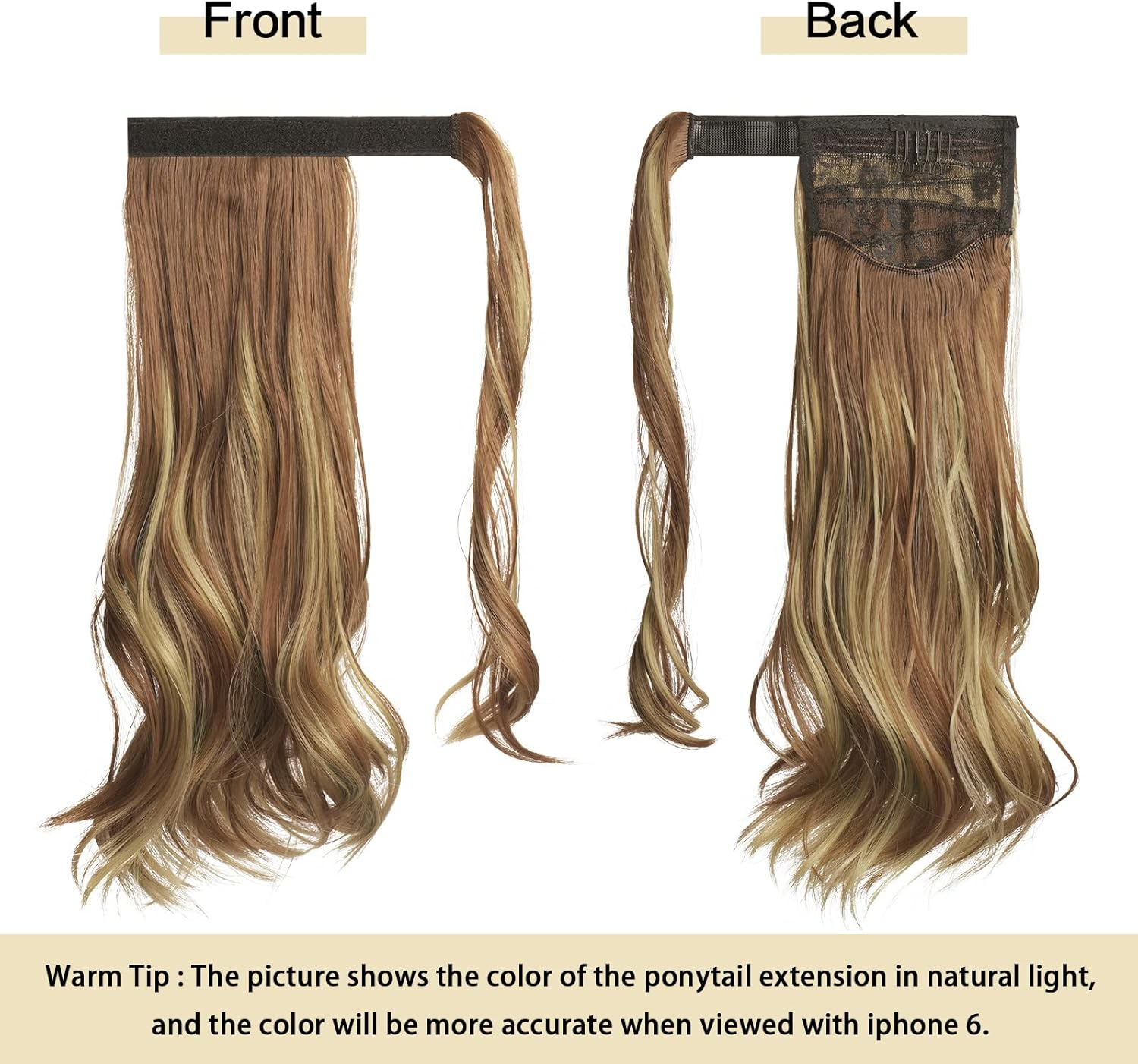 Sofeiyan Ponytail Hairpiece Curly Hair Extension Ponytail Extension Synthetic Natural Wavy Hairpiece Wrap around Pony Tail Hair Extensions 38 Cm Brown & Blonde image number 4