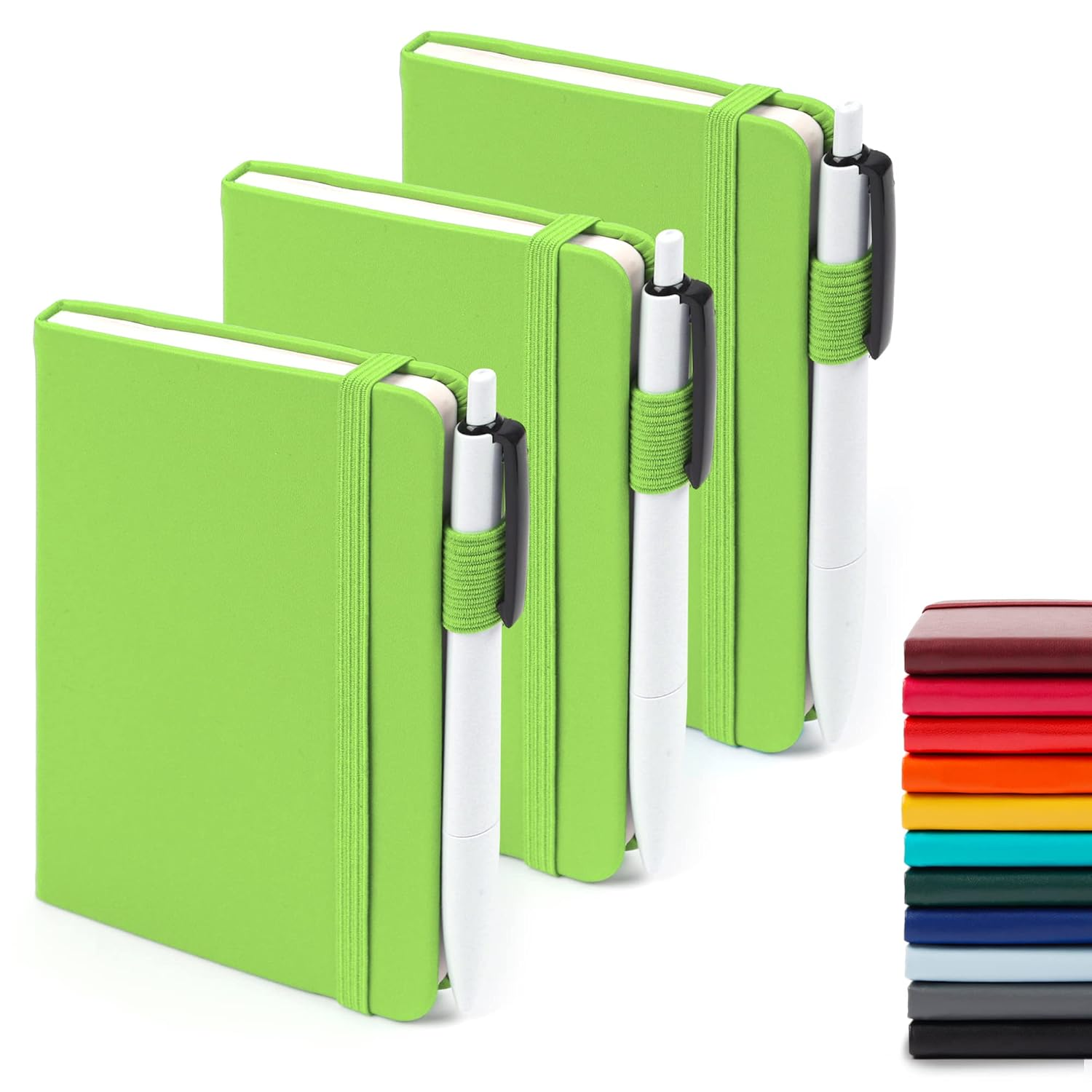 Feela 3 Pack Pocket Small Notebook Journals, Mini Cute Memo Notepad Hardcover College Ruled Lined Journals with Pen Holder for Women Girls Office School, with 3 Black Pens, 3.5&rdquo;X 5.5&rdquo;, A6, Green image number 4