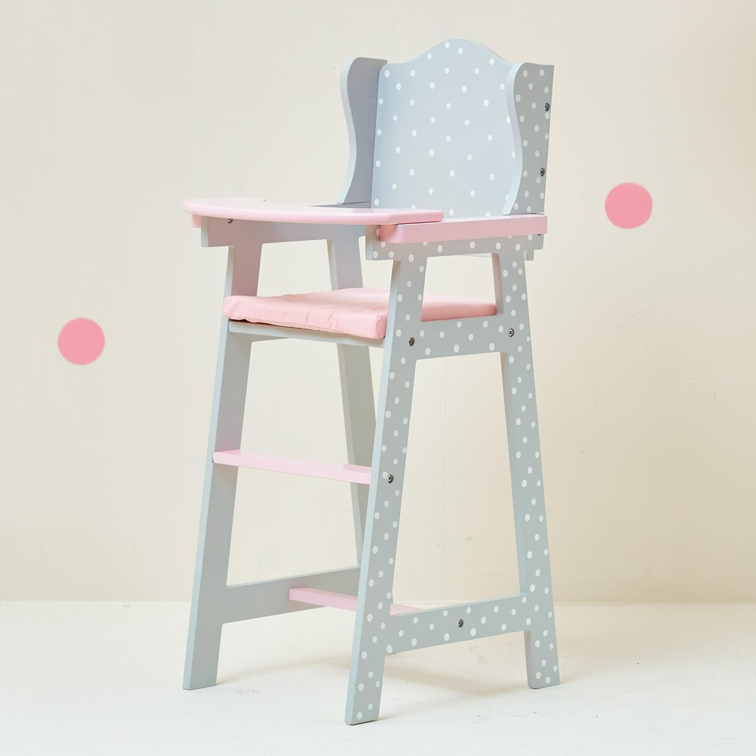 Olivia'S Little World - Polka Dots Princess Baby Doll High Chair, Feeding Highchair Toddler Wooden Doll Play Furniture - Gray, Fits 16 Inch Baby Doll,Multi Color