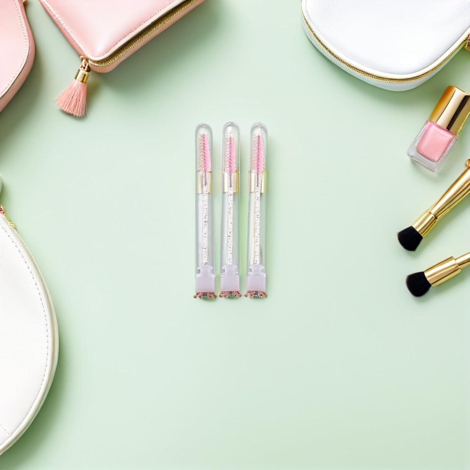 CONGARTENO 10Pcs Pink Crown Eyelash Brushes with Crystal Handle and Tube, Disposable Glitter Makeup Spoolies, Lash Wands Suitable for Travel and Personal Beauty Tools image number 2