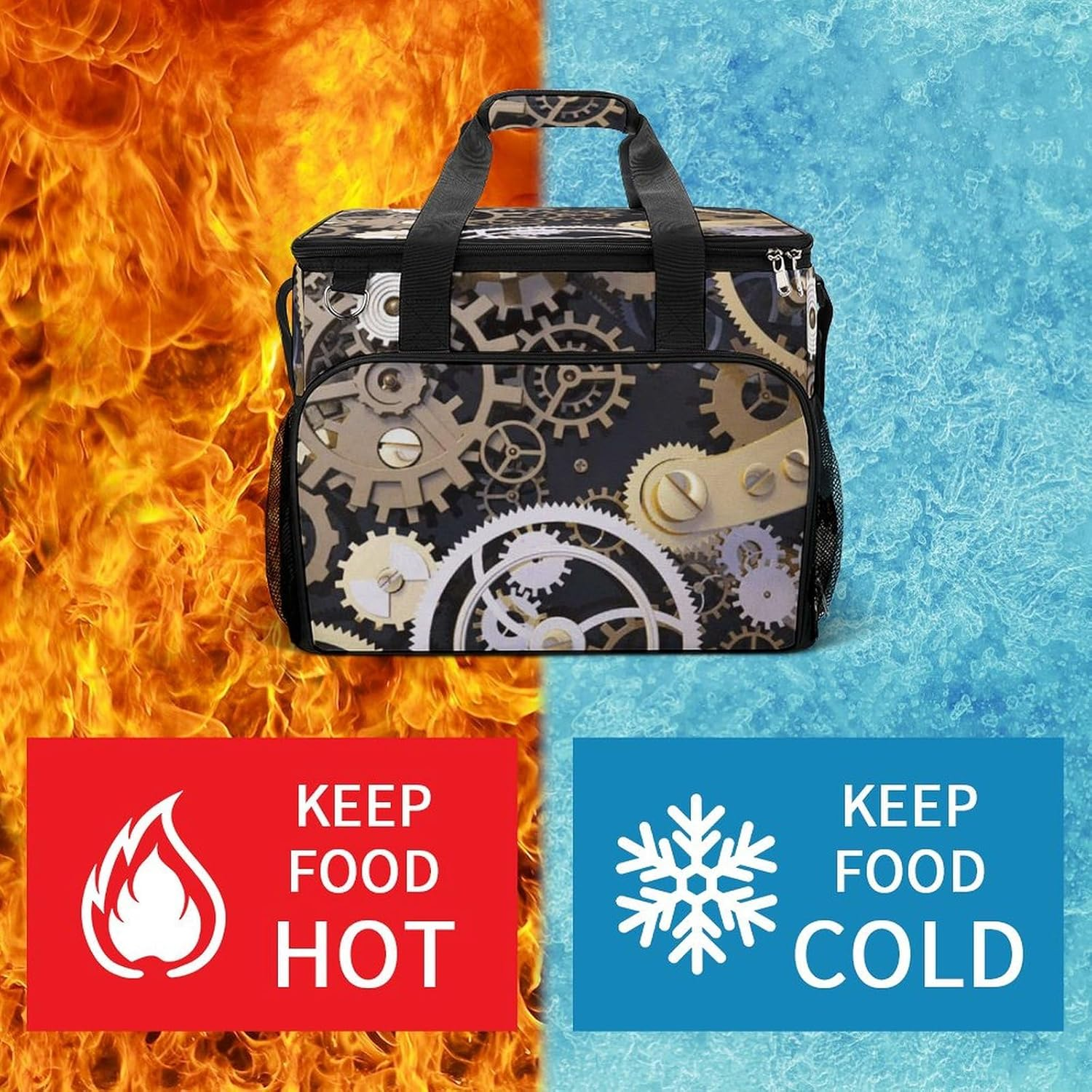 Tote Bags, Steampunk Mechanical Gears Printed Tote Bags,Durable Tote Bags,Zipper Tote Bags,Camping Tote Bags image number 4