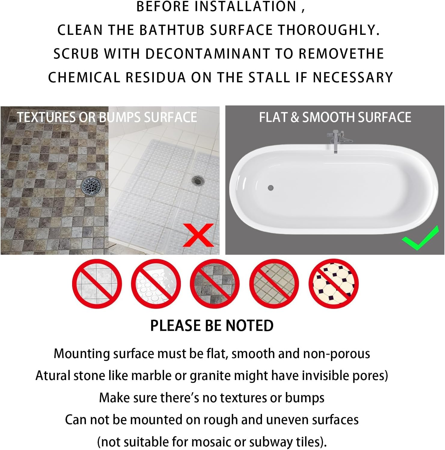 YUTA Bath Tub and Shower Mats, Non-Slip and Latex Free, Bathtub Mat with Suction Cups, Machine Washable Bathroom Mats with Drain Holes, 40X88Cm, Blue - All Clear image number 6