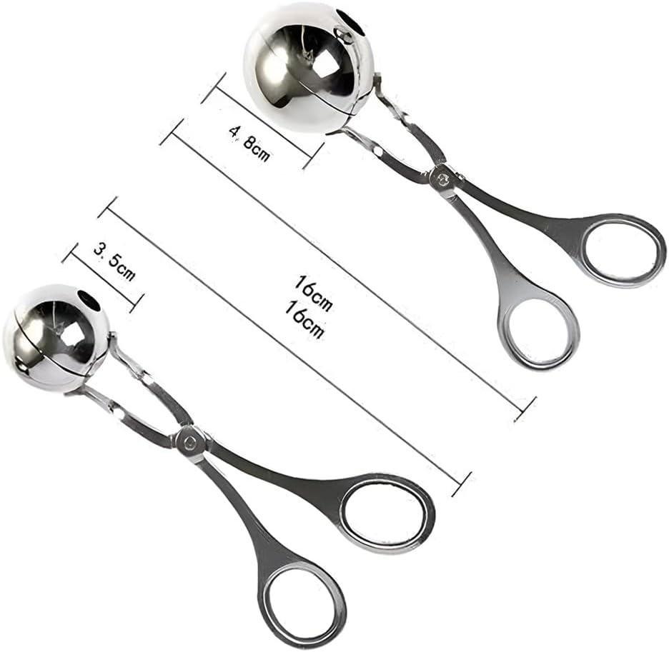 2 PCS Meat Baller, Meatball Maker, Stainless Steel DIY Clip Kitchen Tool, Cake Pop Ice Tongs, Ball Size Diameter 4.8Cm Diameter 3.5Cm, 16Cm, Sliver image number 6
