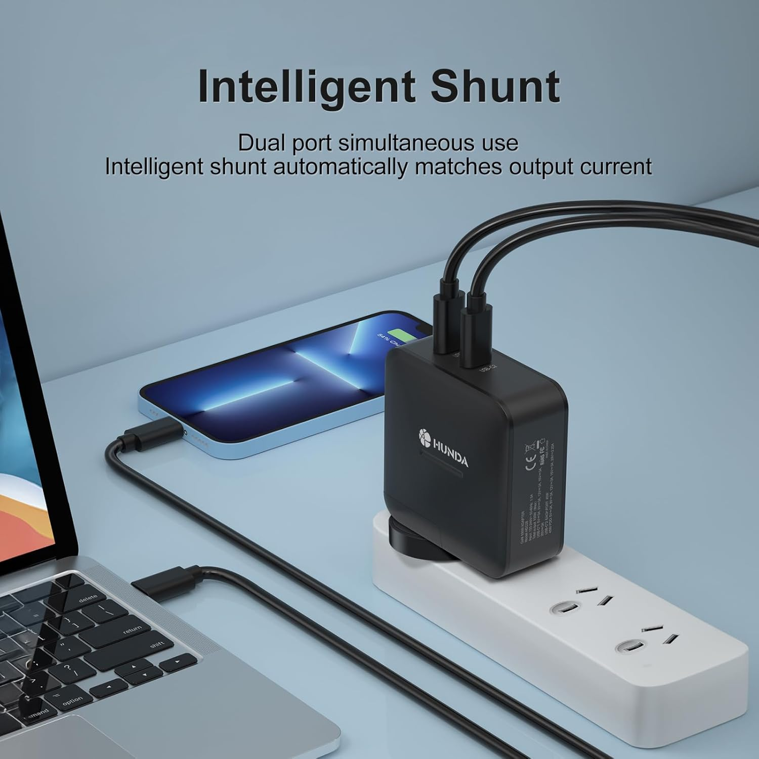 100W USB C Gan Charger,Hunda 2-Port Fast Wall Charger AU Plug Compatible with Macbook Pro/Air, Iphone 15/14/13/12/11 Pro, Dell Xps,Chromebook,Samsung Galaxy S23 Ultra,Pixel 7 Pro and All USB C Devices image number 1